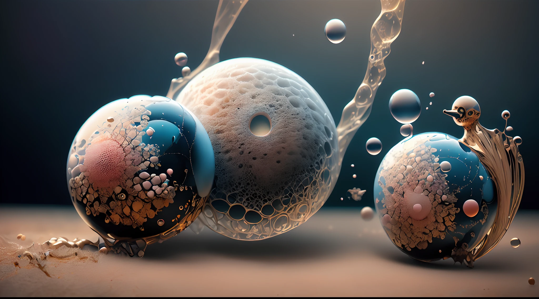black balls of light, Golden Ocean, Blue shell rock, Yellow balls cracked, science-fiction,phantasy,Solaris Ocean,,Atomic Heart,Marble ,lava,Sand River