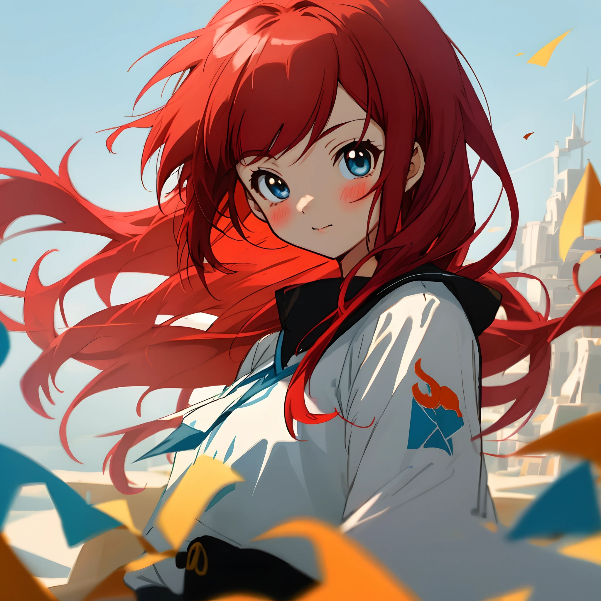 A cute beautiful girl with red hair,Two-dimensional anime style。