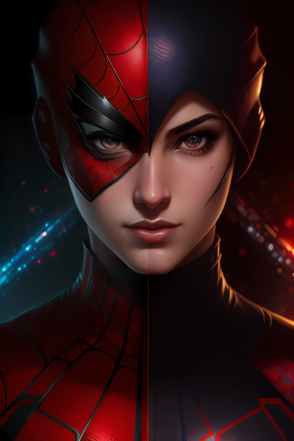 (Award Winning Digital Artwork:1.3) of (Sketch:1.3),(Energetic:1.3) Spidey, EmmaRob,CGSociety,ArtStation,(Saturated:1.3),(close portrait:1.3),(Feminine:1.4),(beautiful:1.4),(attractive:1.3),handsome,calendar pose,perfectly detailed eyes,studio lighting,thematic background
