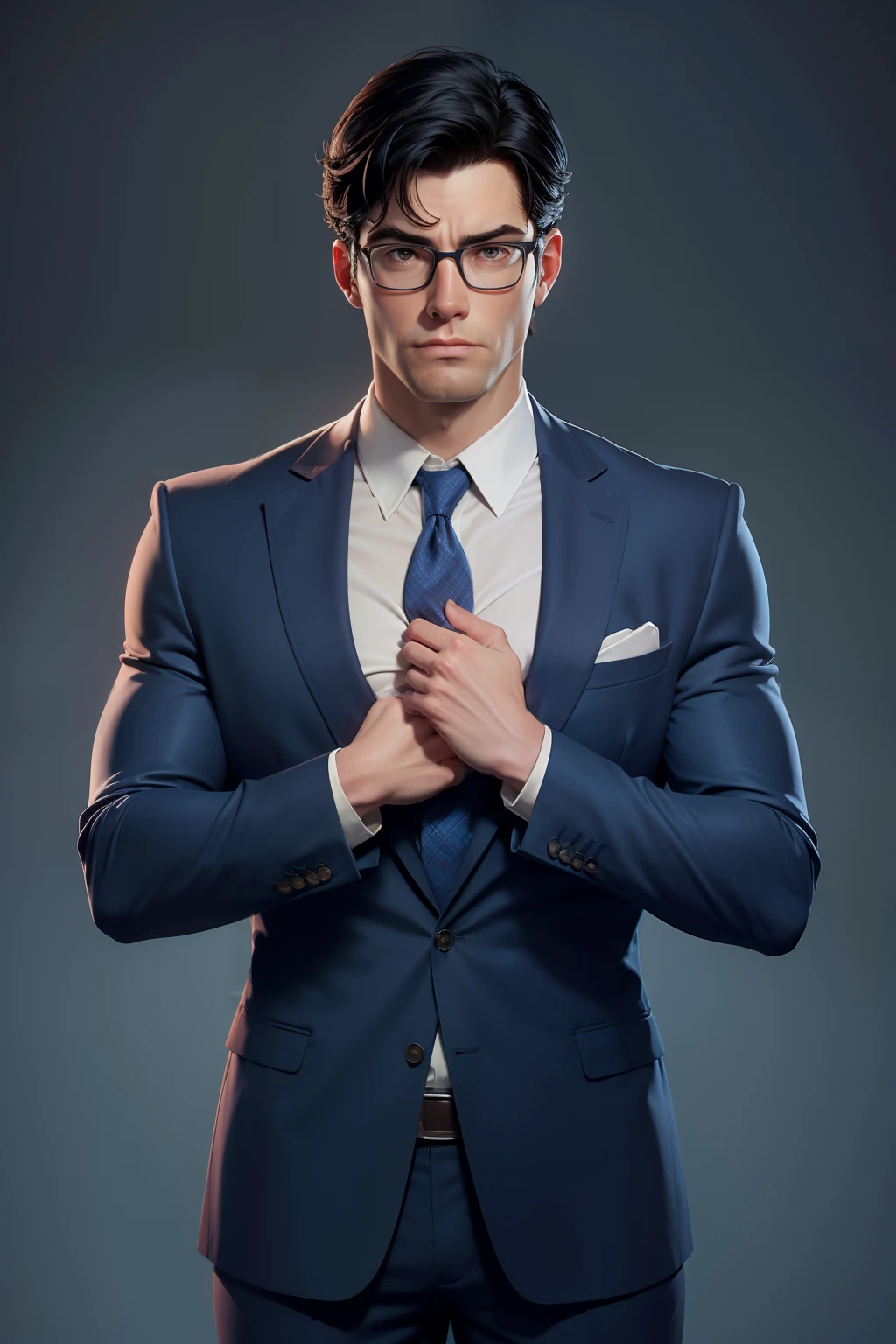 Clark Kent wearing a suit and opening his suit with his hands and showing his Superman suit underneath the suit, DC Comics, Hero