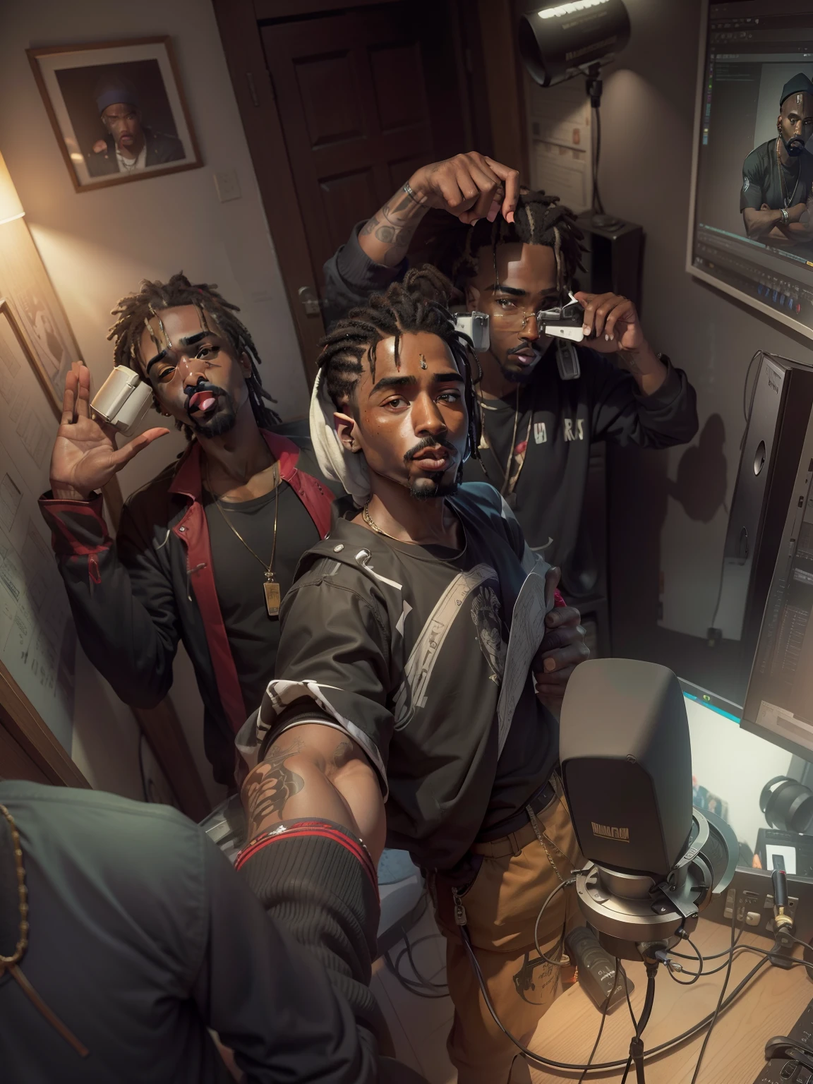 Gang on studio mic and pc wall frame 2pac shakur