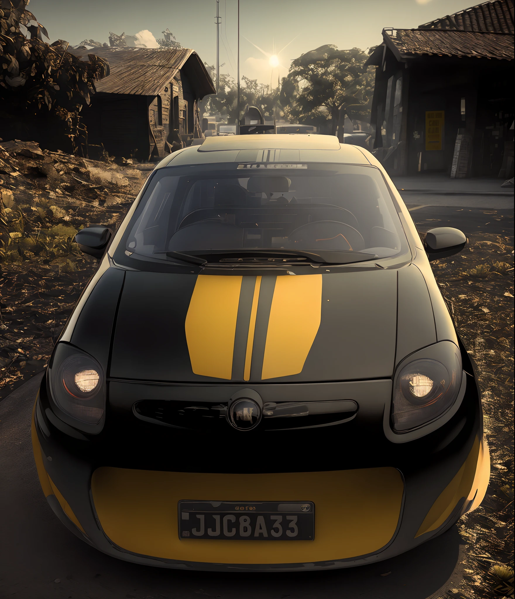 Black Beetle Around Gas Station, (AtomPunkStyleSD15:1.0), (Masterpiece:1.2) (Photorealistic:1.2) (bokeh) (best quality) (detailed skin) (intricate) (8k) (HDR) (cinematic lighting) (sharp focus)
