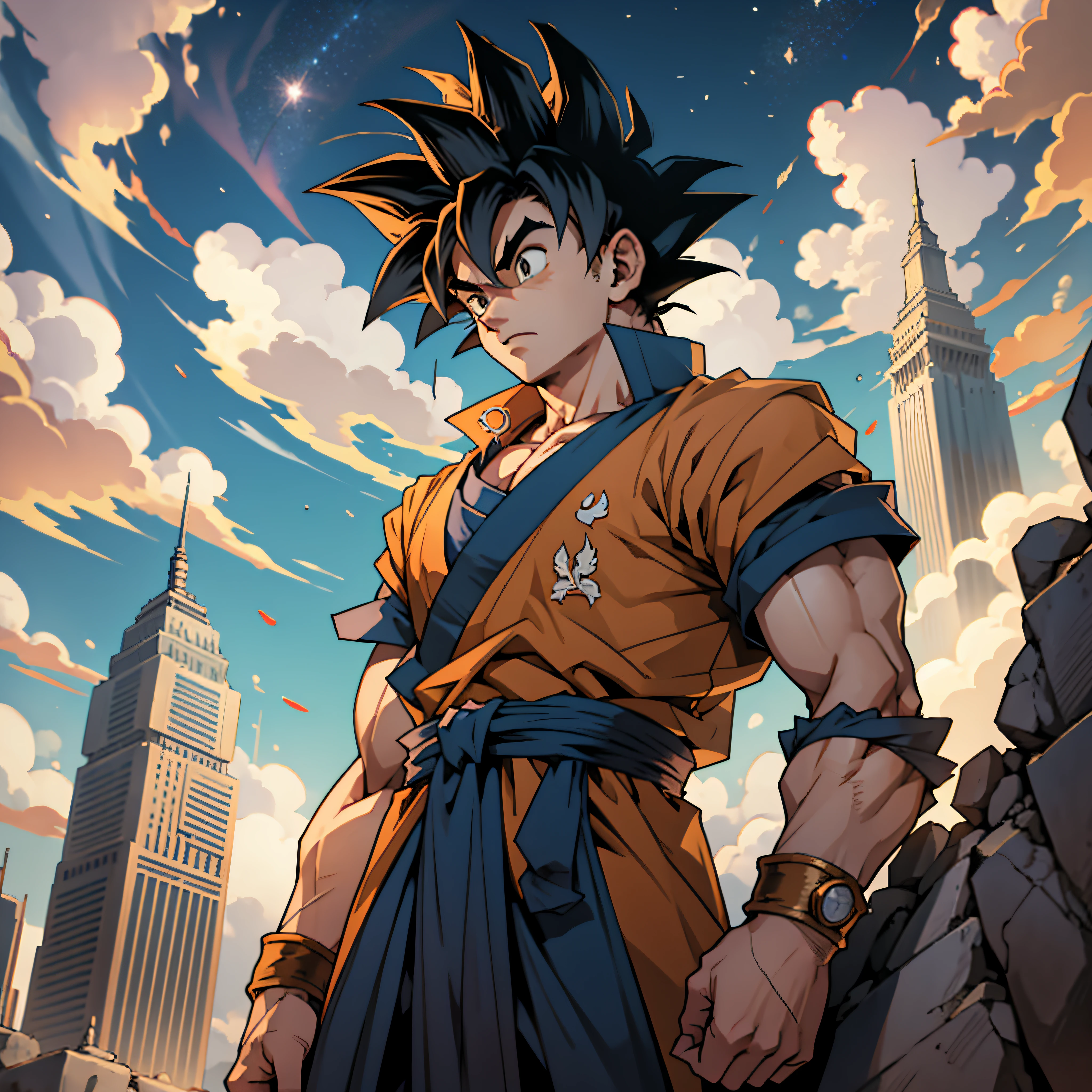 Goku, with a haughty and noble look upwards --auto --s2