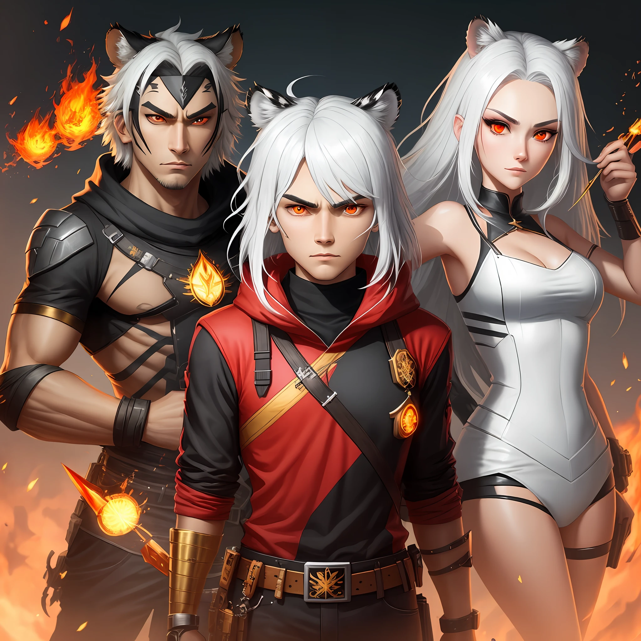 White hair，ember，quadratic element，Tiger Tooth，Red eyes