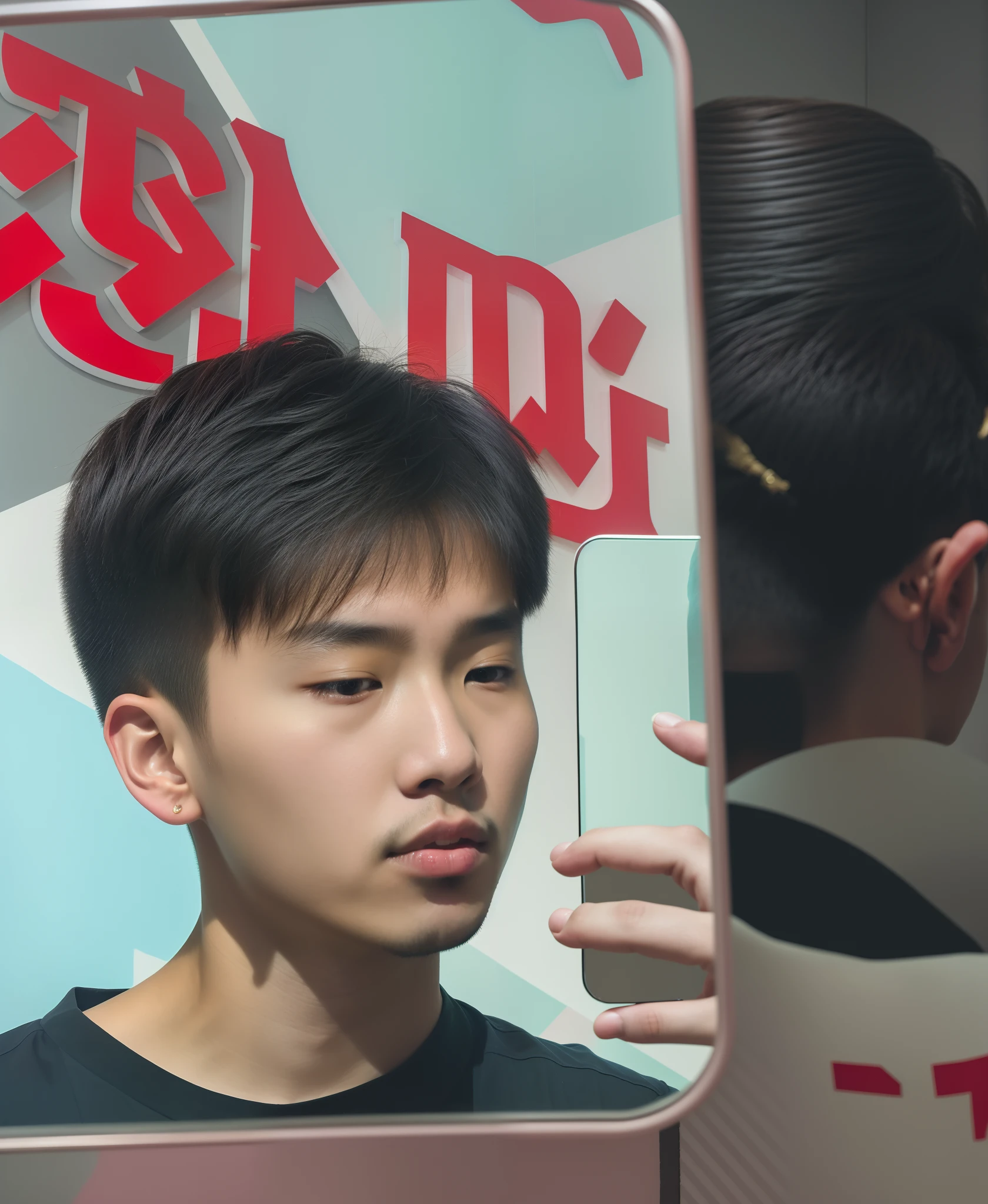 there is a man taking a picture of himself in a mirror, yanjun cheng, 8k selfie photograph, inspired by Yanjun Cheng, inspired by Zhang Xiaogang, detailed face of a asian boy, 1 7 - year - old boy thin face, young lovely Korean faces, Inspired by Zhang Han, young cute wan asian face, Mirror selfie