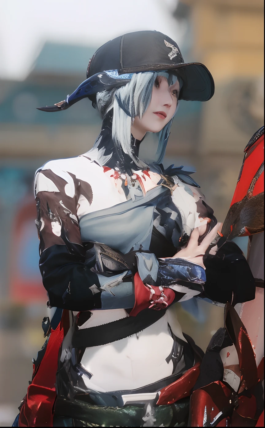 There was a woman in costume with a sword and a hat, final fantasy 14 style, wearing monster hunter armor, ffxiv heavensward, tranding on pxiv, close up half body shot, photogenic details on armor, wearing shiny breastplate, 2 b, 2b, closeup of arms, detailed arms, ffxiv, Oversized palanquin