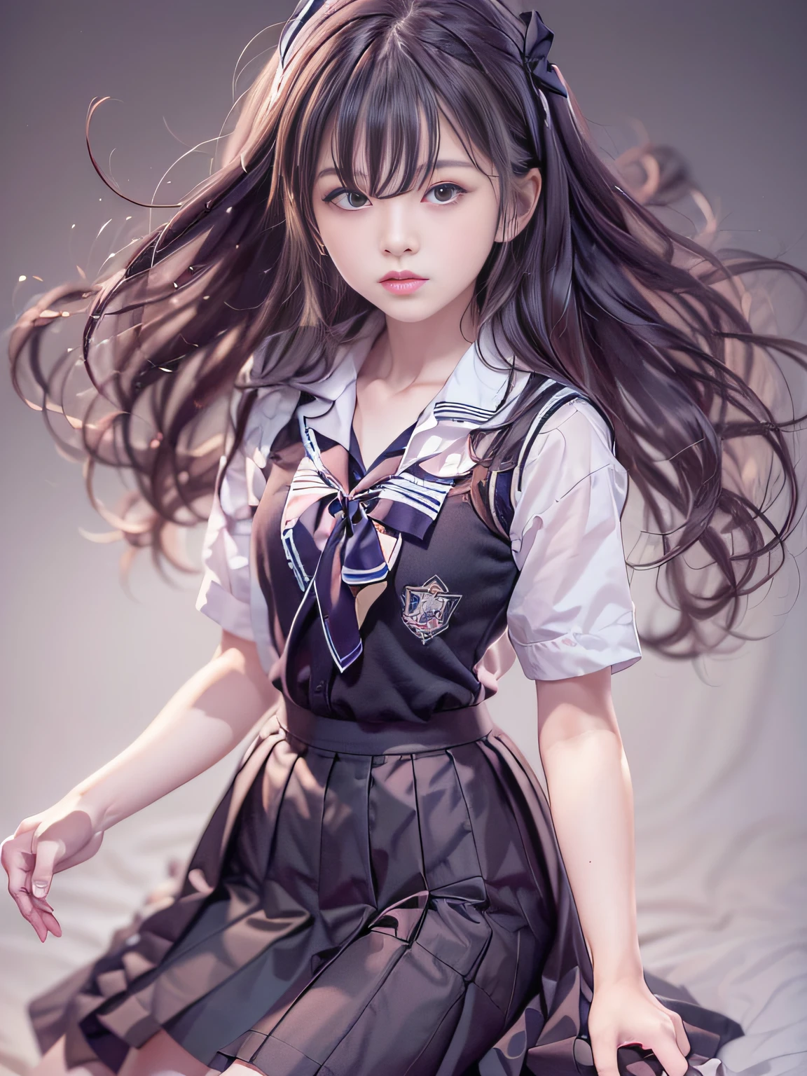 retinas, masutepiece, ccurate, Anatomically correct, Textured skin, Super Detail, high details, High quality, awardwinning, Best Quality, hight resolution, Close up of girl in 8k dress and shirt, loose coat collar sailor uniform, thin head,magical school student uniform, japanese girl school uniform, , Cute dress, katelynn mini cute style, dressed with long fluent clothes, School uniform, magic school uniform, black and white clothes, Stylish dress, school girl in gothic dress, Black Quick, Elegant clothes,((small tits,Thin leg,skinny thigh)),slim figure,extremely detailed eye and face、beatiful detailed eyes,Beautiful skins,finely detail、Very smooth hair，detailed hairs，Very fine hairs，Young shiny hair，(Knee-length skirt:1.7),((skirt rift:1.6)),1girl in,small tits,Thin leg,独奏,Wearing underwear,Smaller face,realistic facial expression,(Face to feel:1.6),Enchanted,Nasty look,(o-face:1.4),Functional,milky skin,Soft lips,Raw photo,Expression in love,Shyness,Longing for love,Sex appeal in girls,The smell of sex appeal,Cool color makeup，Lowered eyebrows、Whitening effect，Very soft lighting，Backgrounds suitable for students，Structure of romance movie style，Tragic love，((Ephemeral Girl))，