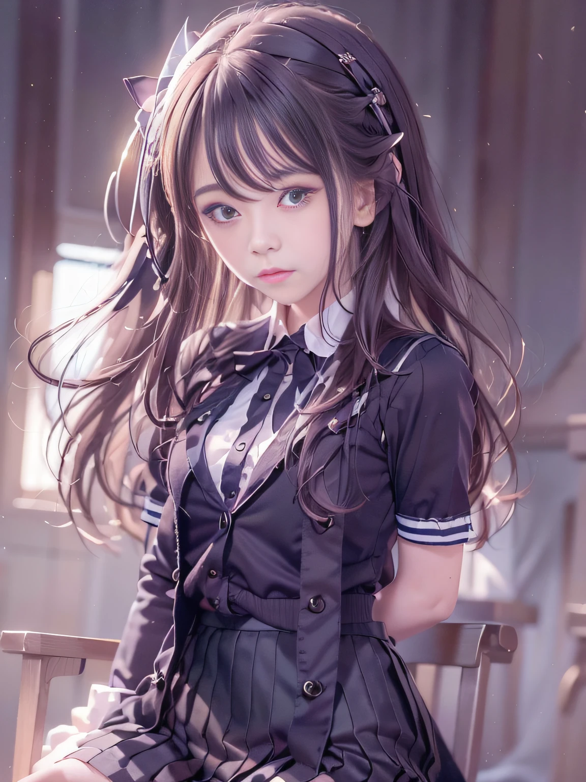 retinas, masutepiece, ccurate, Anatomically correct, Textured skin, Super Detail, high details, High quality, awardwinning, Best Quality, hight resolution, Close up of girl in 8k dress and shirt, loose coat collar sailor uniform, thin head,magical school student uniform, japanese girl school uniform, , Cute dress, katelynn mini cute style, dressed with long fluent clothes, School uniform, magic school uniform, black and white clothes, Stylish dress, school girl in gothic dress, Black Quick, Elegant clothes,((small tits,Thin leg,skinny thigh)),slim figure,extremely detailed eye and face、beatiful detailed eyes,Beautiful skins,finely detail、Very smooth hair,detailed hairs,Very fine hairs,Young shiny hair,(Knee-length skirt:1.7),((skirt rift:1.6)),1girl in,small tits,Thin leg,独奏,Wearing underwear,Smaller face,realistic facial expression,(Face to feel:1.6),Enchanted,Nasty look,(o-face:1.4),Functional,milky skin,Soft lips,Raw photo,Expression in love,Shyness,Longing for love,Sex appeal in girls,The smell of sex appeal,Cool color makeup,Lowered eyebrows、Whitening effect,Very soft lighting,Backgrounds suitable for students,Structure of romance movie style,Tragic love,((Ephemeral Girl)),