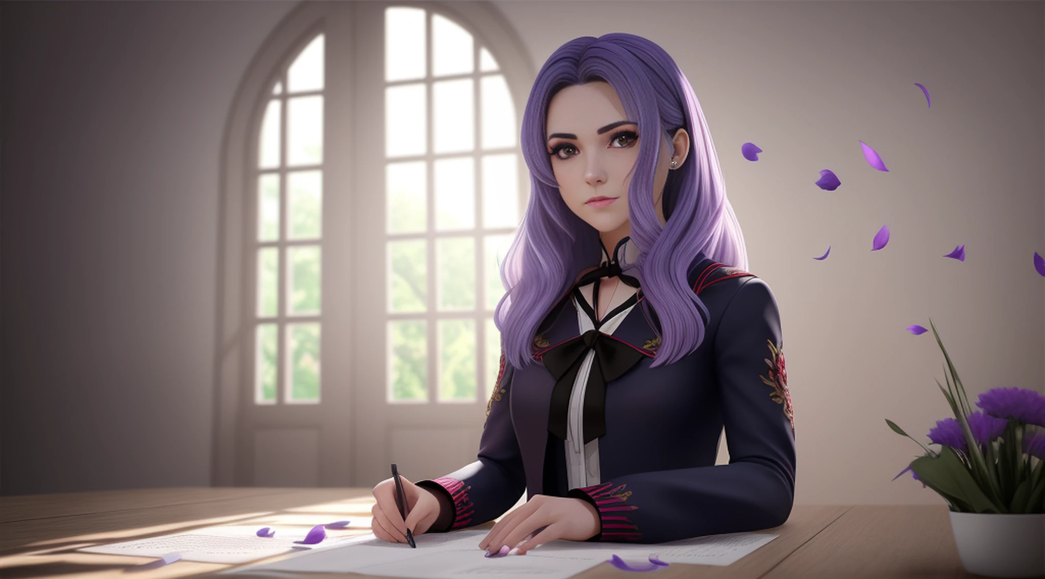 A female vampire (peitos pequenos, cabelos azul-escuros), obra-prima, melhor qualidade, (papel de parede CG unity 8k extremamente detalhado), (melhor qualidade), (best illustration), (melhor sombra), Absurdo, lifelike lighting, (abismo), lindo brilho detalhado, pose natural, de corpo inteiro, standingn, petals falling, interior, Fanning, lanterna, 16k, HDR, Altas, campo de profundidade, (grain of film: 1.1), Livro, hora dourada, (Reflexo da lente), vinheta, rainbowart, (color classification: 1.5)