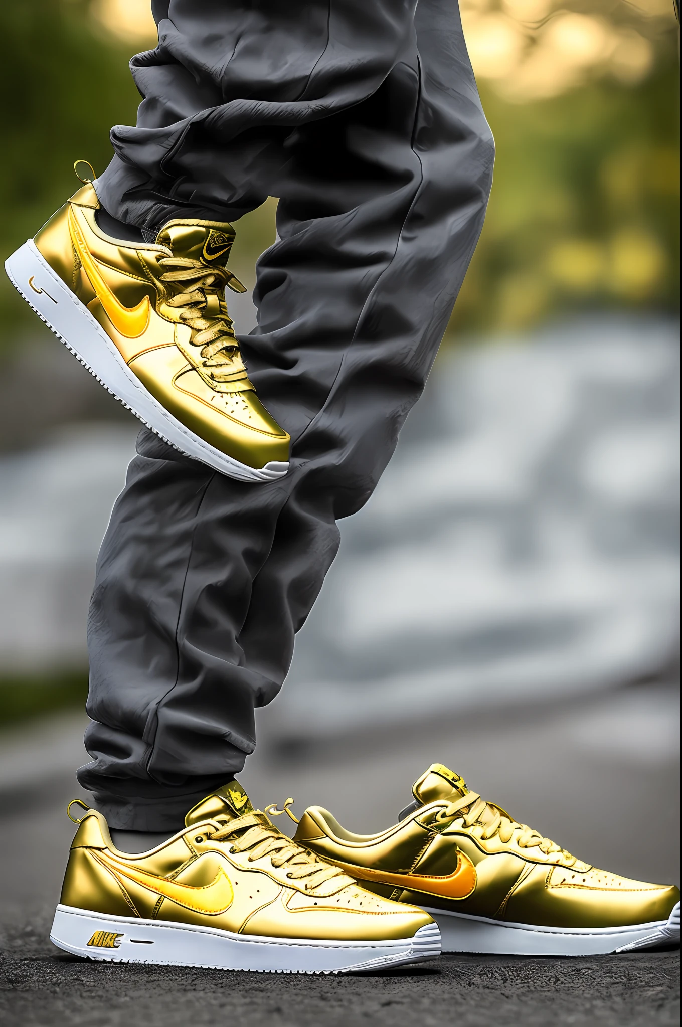 Golden dog biting Nike sneakers