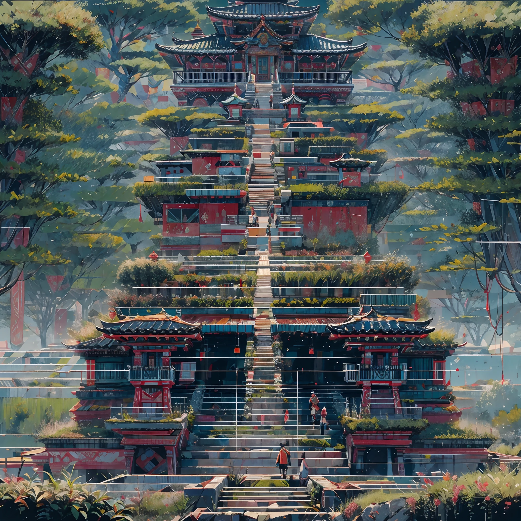 Hyperdetailed regenerative [glitch] art entitled "temple of mind", niji, koan, matte, understated, meditative, (harmonic) impressionism, cerebral, (interconnection), labyrinth, (dynamic exploration of introspection and meaning), psyche, balanced and reciprocal, concept: ("Up the green slope, beneath the forest's roof, With slow, soft steps leaving the mountain's steep, And sought those inmost labyrinths, motion-proof.")