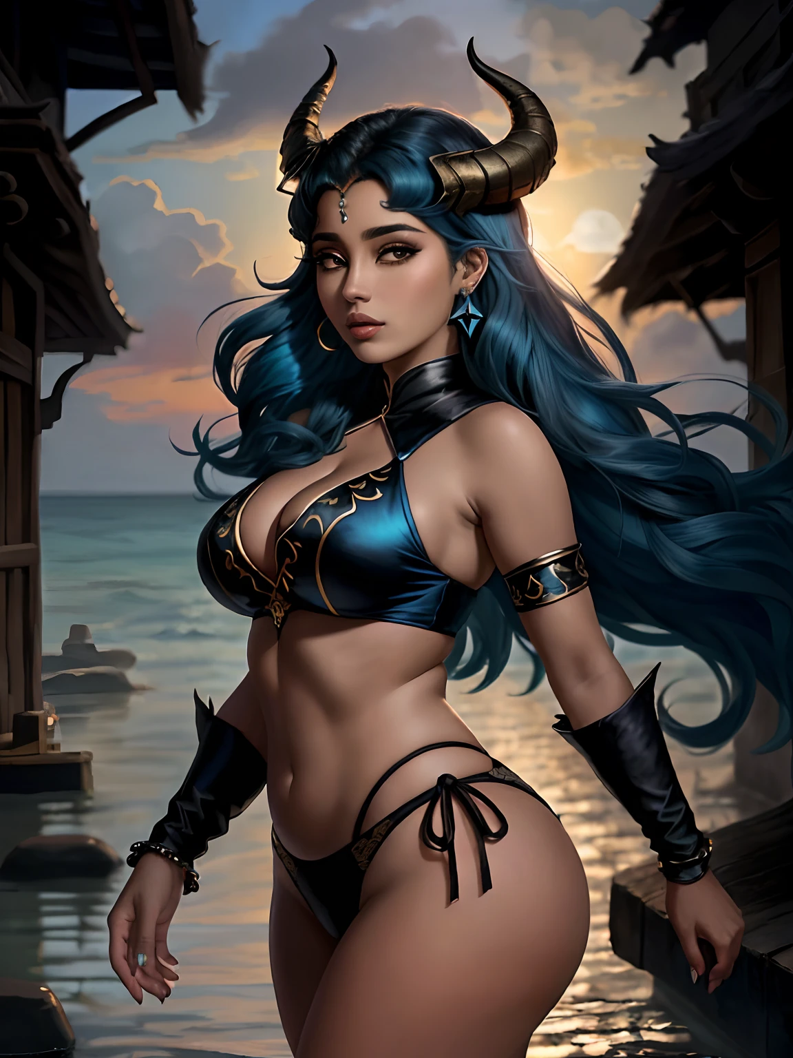 ((melhor qualidade)), ((obra-prima)), (altamente detalhado:1.3) Mulher solo, pele bronzeada, pele negra, pele escura, etnia africana, fleshy lips juicy lips, seios fartos, roupa fluida e translucida de odalisca, newt fins in place of ears, olhos dourados, ((cabelos azuis celeste ondulado)), scales on the feet and arms, escamas azuis, sea dragon tail, chifres, mulher bonita, detalhado,(( obra prima)), rosto perfeito, corpo escultural, seios fartos bunda grande, pernas grossas, coxas grossas, cabelos azuis celeste, seios gigantes, mulher gorda, chifres enormes, barbatanas nas orelhas, Translucent and fluid clothing, mulher negra, really dark skin, pele cor de chocolate, horns on the head dragon's tail sticking out of the coxi, mulher negra, africana, cabelos claros azuis claros, azul tuquersa, cabelo azul, pele negra, barbatanas de peixe no lugar das orelhas, ser mistico, draconico marinho, ser fantasioso, mulher de cabelos ondulados azuis, cabelos azuis, cabelos platinados azulados, mulher com corpo suculento, gorda, chubby, cub, seios gigantes, sensual, sexy, roupas translucidas, olhos dourados, draconic scries on the legs, arms, and breasts, dragon feet blue hair and horns, rosto detalhado((melhor qualidade)), ((obra-prima)), (altamente detalhado:1.3) rosto realista, perfect hands, rosto perfeito, rosto detalhado, obra prima