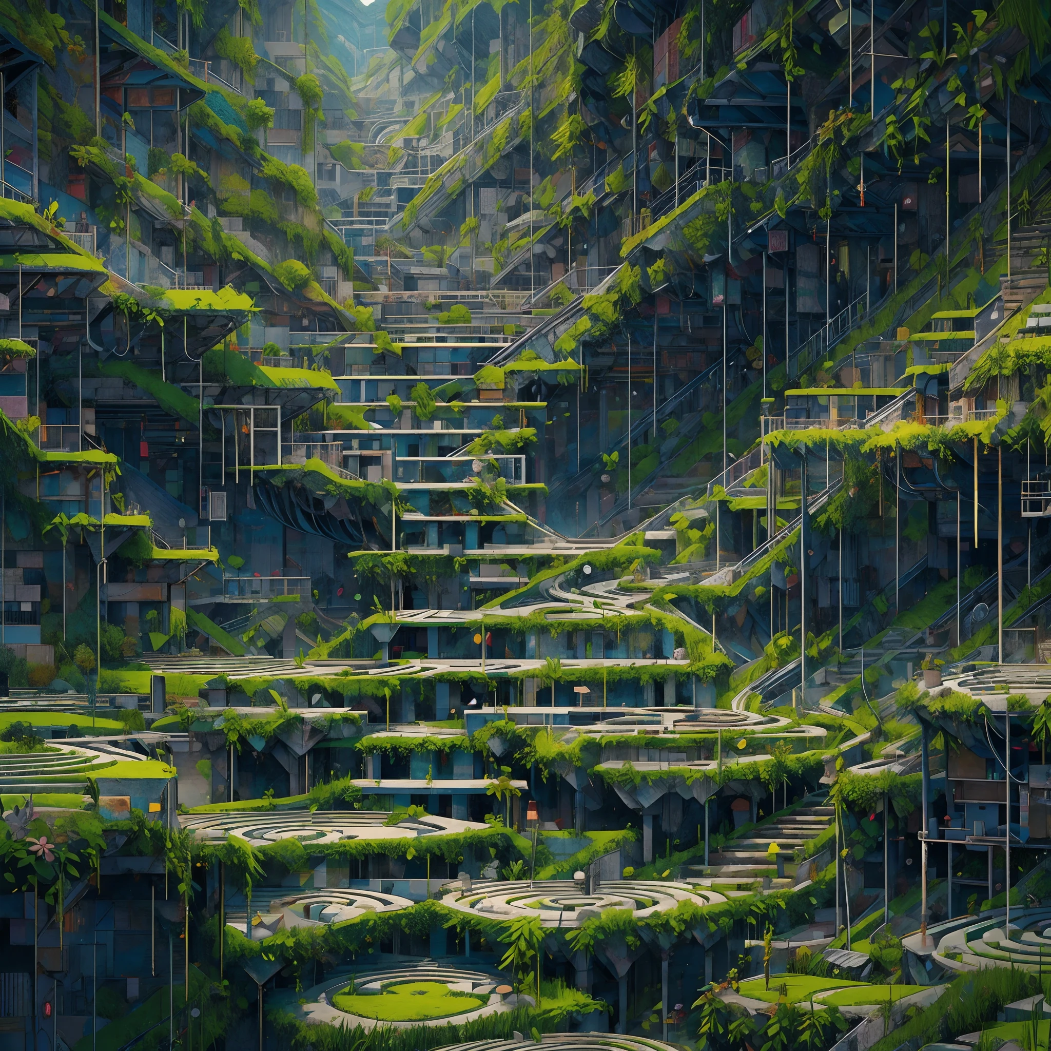 Hyperdetailed regenerative [glitch] art, (koan), matte, understated, (meditative: 1.2), (harmonic) impressionism, cerebral, (interconnected), labyrinth, (introspective), psyche, balanced and reciprocal, concept: ("Up the green slope, beneath the forest's roof, With slow, soft steps leaving the mountain's steep, And sought those inmost labyrinths, motion-proof.")