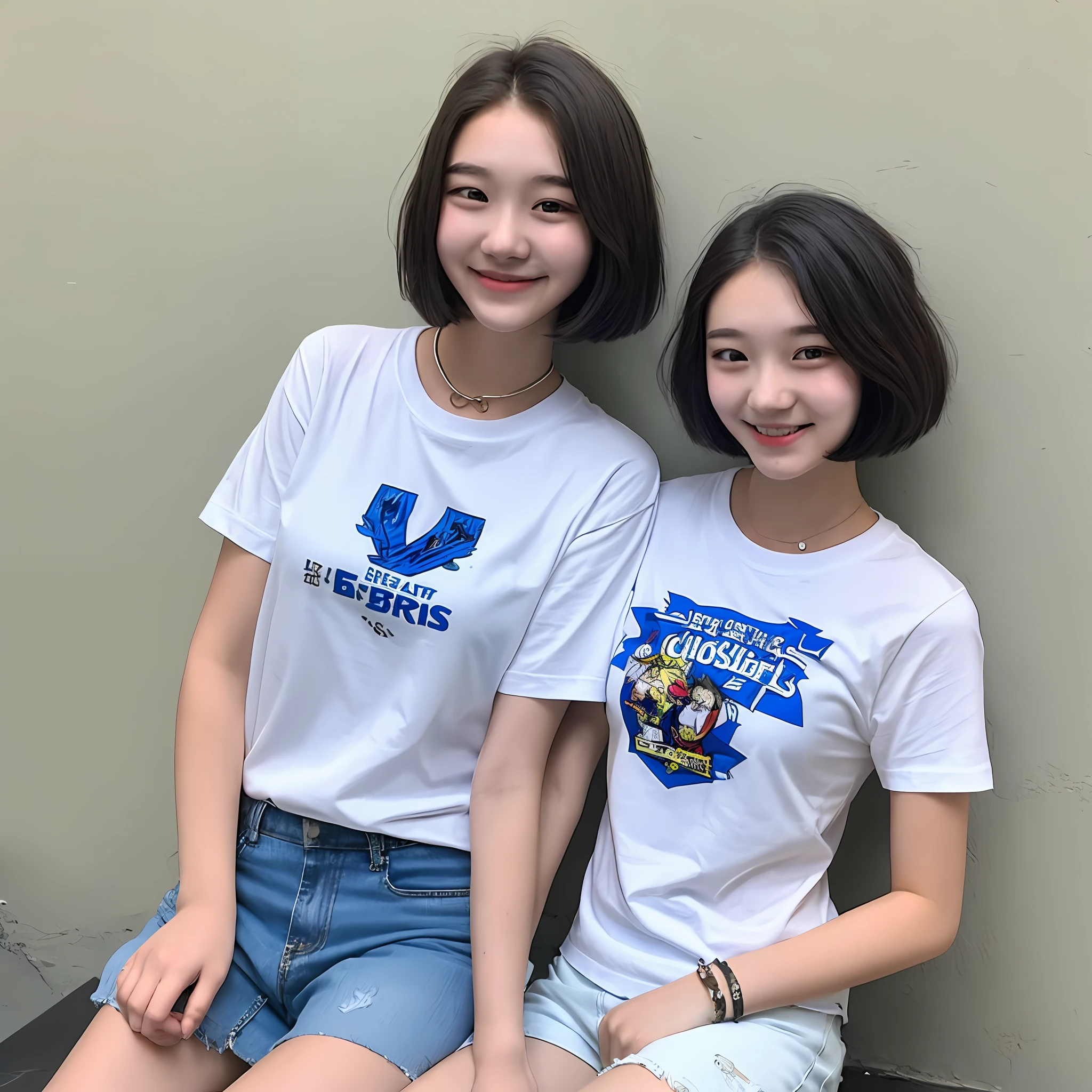 Female high school student, blue collar short sleeves, white T-shirt, transparent shorts, back, small breast, single eyelid, comic short hair