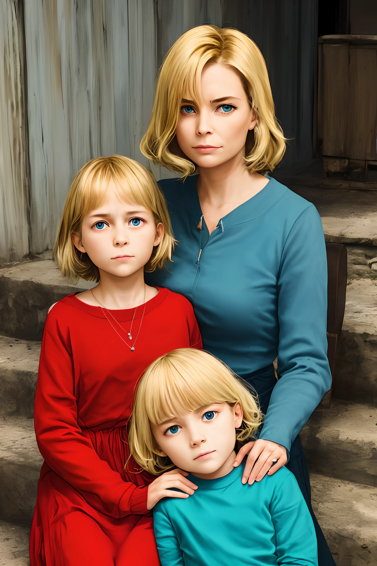 blond hairbl，Red eyes，Sick，mother and daughter