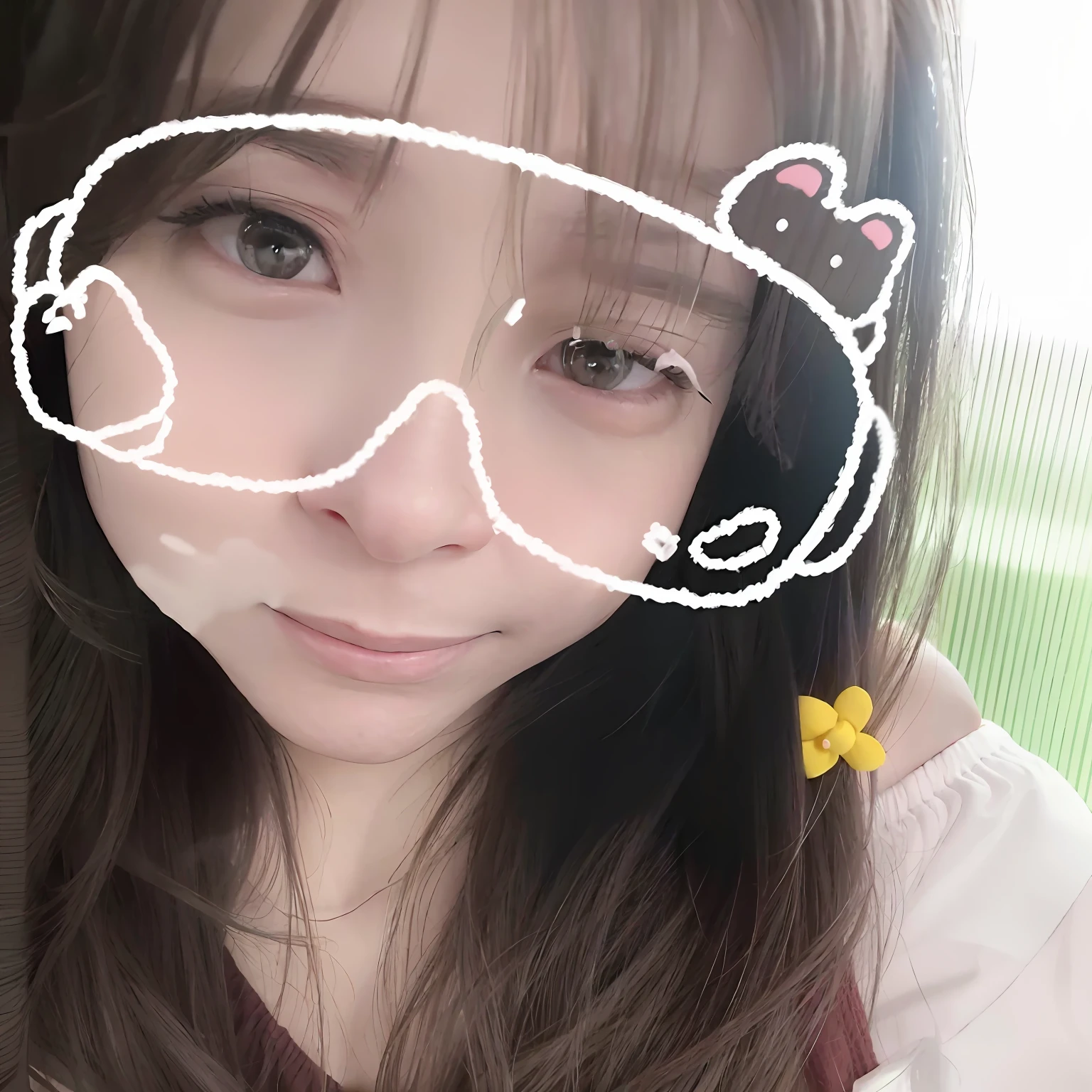 Close-up of a woman wearing a pair of glasses on her face, clear cute face, very beautiful cute catgirl, belle delphine, Yoshitomo Nara, Kawaii realistic portrait, sakimichan, Ruan cute vtuber, cute kawaii girls, chiho, girl cute-fine face, sakimi chan