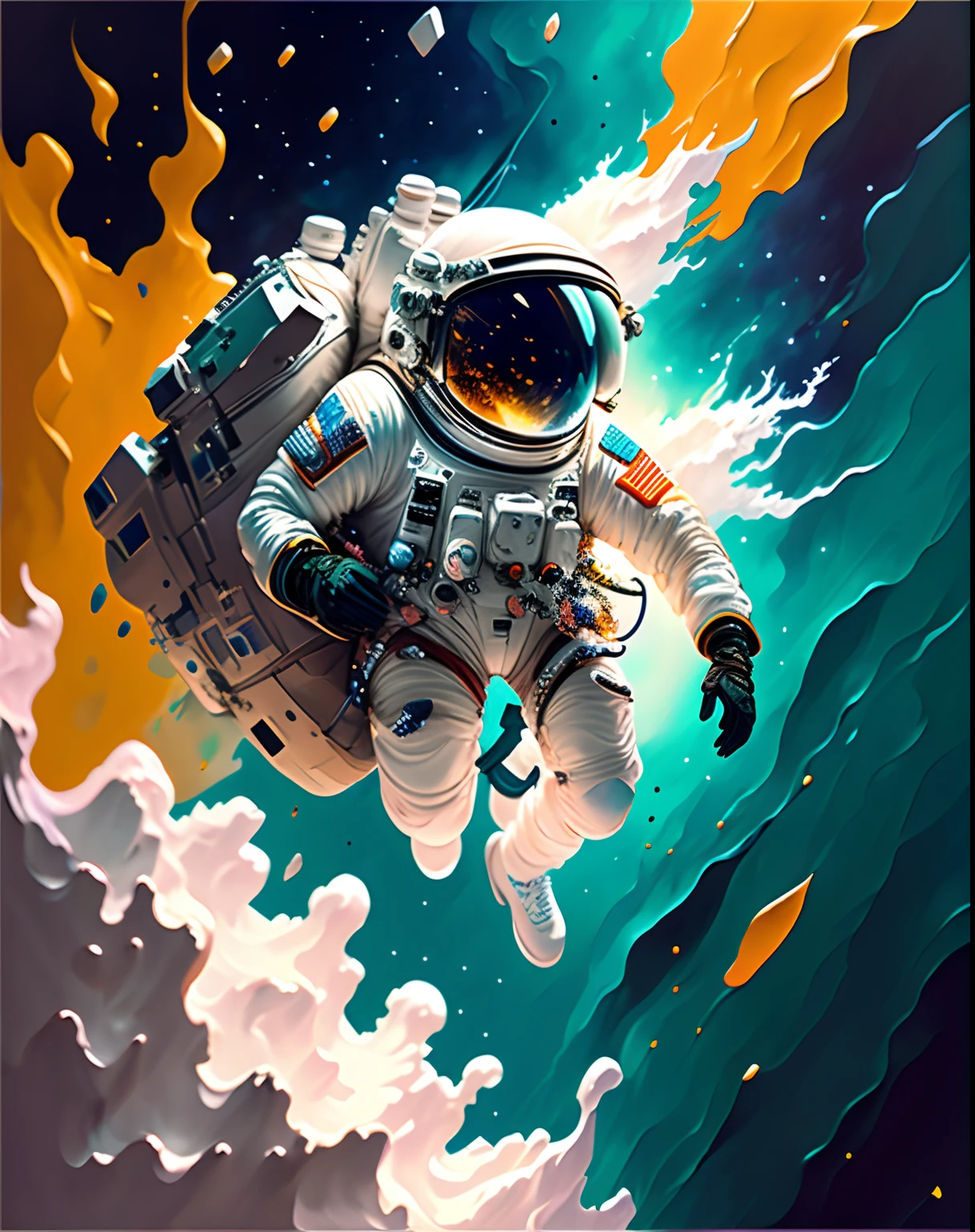 astronaut,  climbing the asteroid,  character render, ultra high quality model, ethereal background, abstract beauty, explosive volumetric, oil painting, heavy strokes, paint dripping