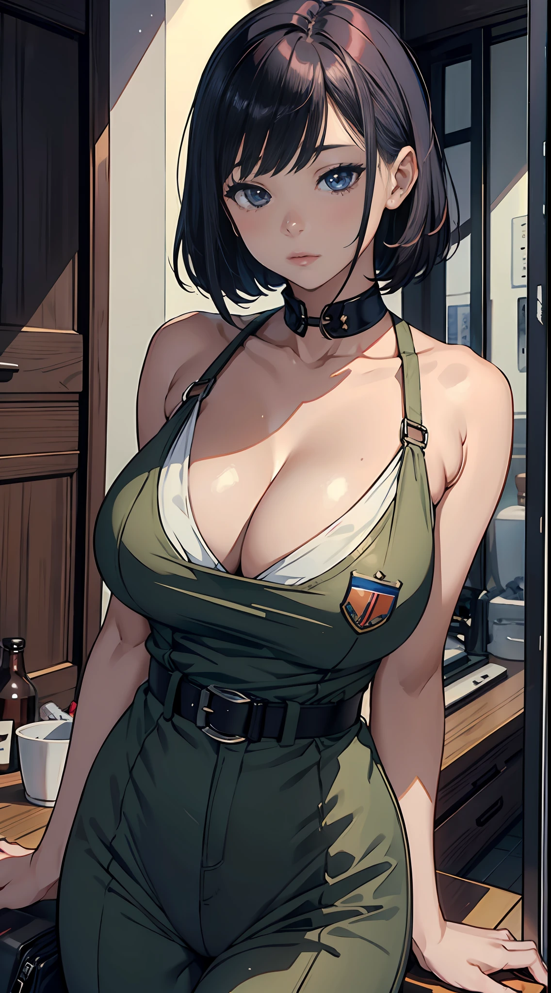 1female，girl soldier，extremely large bosom，nakeness，比基尼