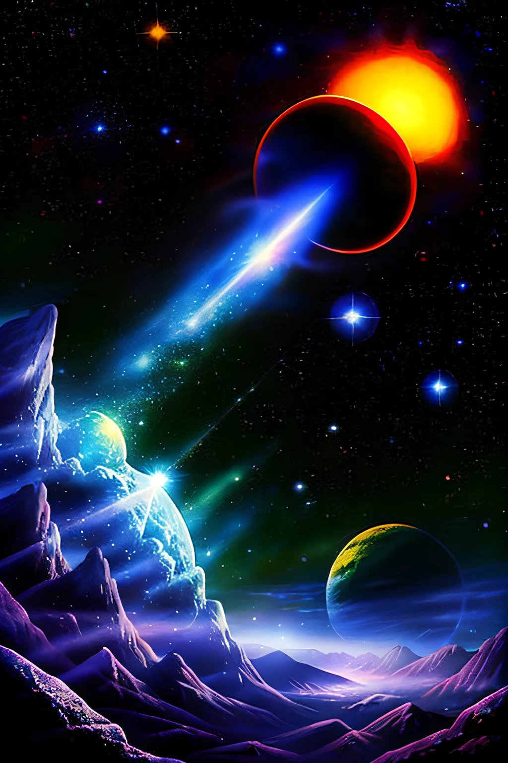Obra-prima,, Qualidade superior, Alta qualidade, papel de parede CG Unity altamente detalhado, Profundidade de campo, HDR, fotorrealista, muito detalhado, Complexo, Alto detalhe, beautiful ant nest shrouded in transparent mist, hemispherical, outer space, universo, galaxy, estrela, planeta, astronomia, universo, astronomical object, nebulosa, buraco negro, sistema solar, cosmic rays, supernova, deep-space, corpo celeste, ant nest as a galaxy, com cavalo com asas