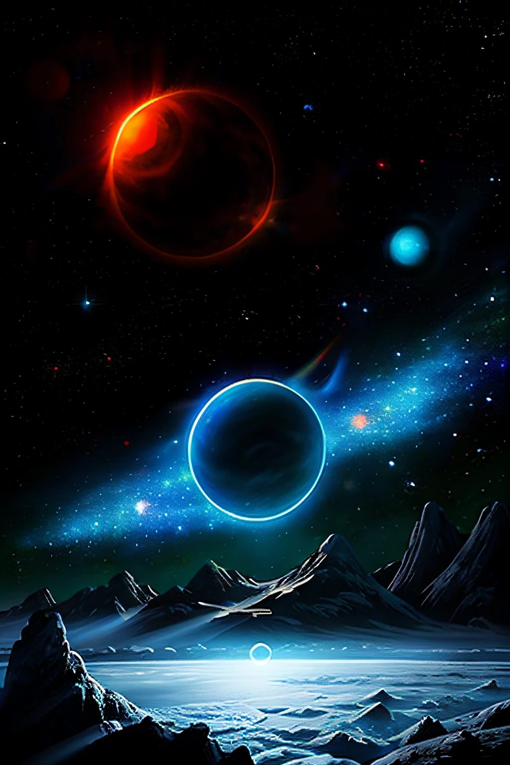 Obra-prima,, Qualidade superior, Alta qualidade, papel de parede CG Unity altamente detalhado, Profundidade de campo, HDR, fotorrealista, muito detalhado, Complexo, Alto detalhe, beautiful ant nest shrouded in transparent mist, hemispherical, outer space, universo, galaxy, estrela, planeta, astronomia, universo, astronomical object, nebulosa, buraco negro, sistema solar, cosmic rays, supernova, deep-space, corpo celeste, ant nest as a galaxy, com cavalo com asas