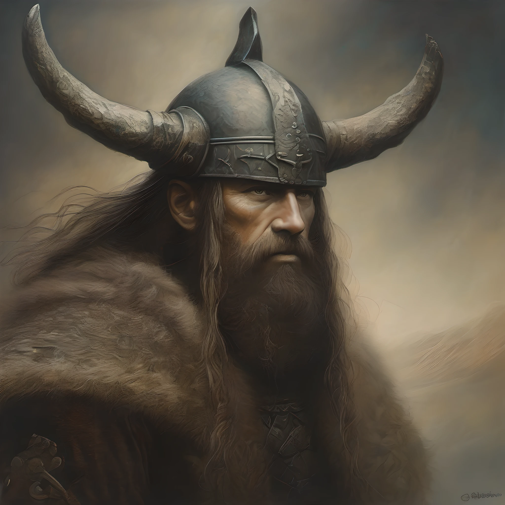 viking warrior portrait, style of Zdzislaw Beksinski