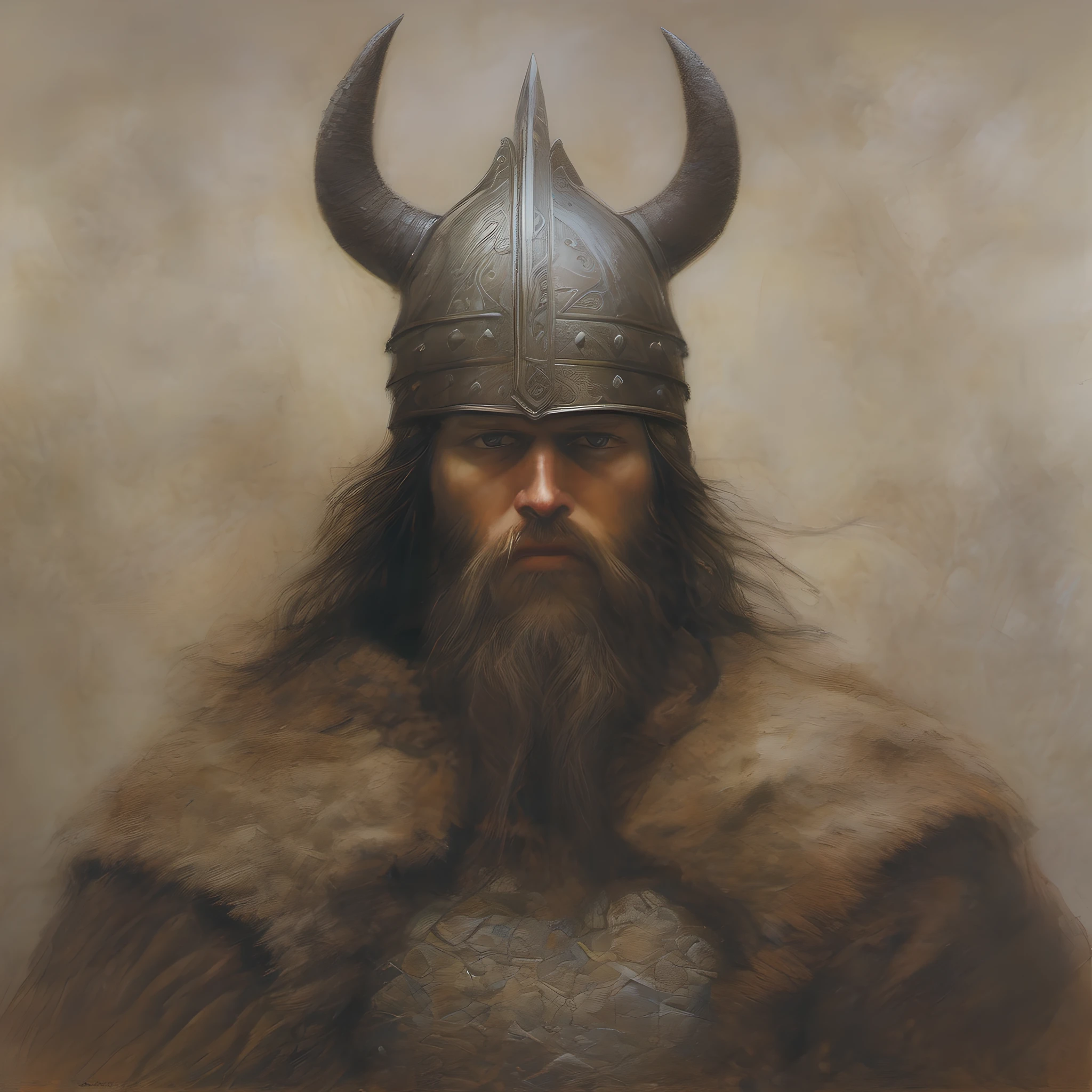 viking warrior portrait, style of Zdzislaw Beksinski