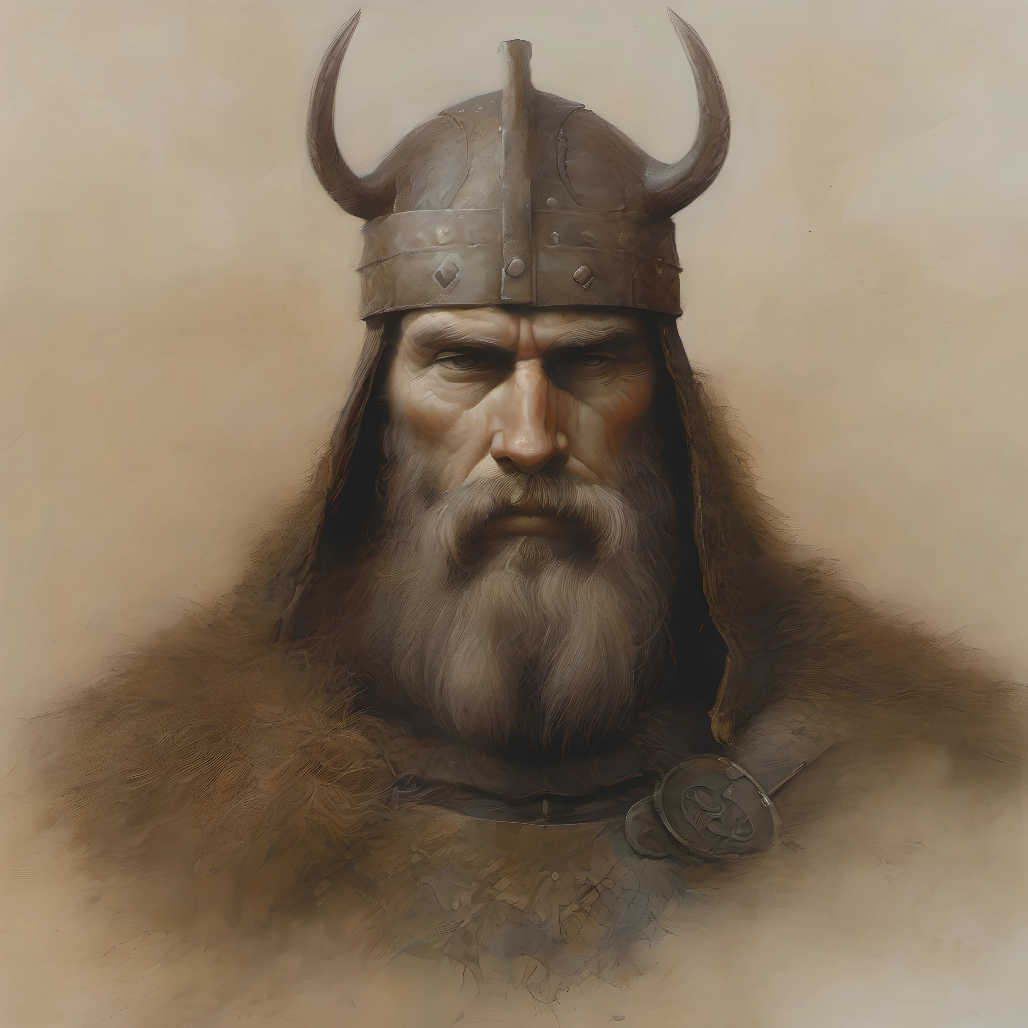 viking warrior portrait, style of Zdzislaw Beksinski