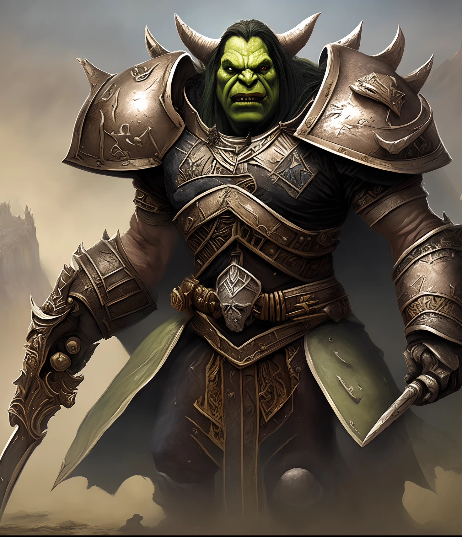 um close up de um homem com uma grande espada e armadura, Warhammer 40K Imperador da Humanidade, caos marinho, arte conceitual de world of warcraft, Vigo, the Carpathian, arte warhammer, arte de fantasia warhammer, Arte conceitual de Adrian Smith, Conhecido como Voryn Dagoth em vida, martelo de guerra 4 0 k fantasia, Warhammer 4 0 K obra de arte, menacing orc