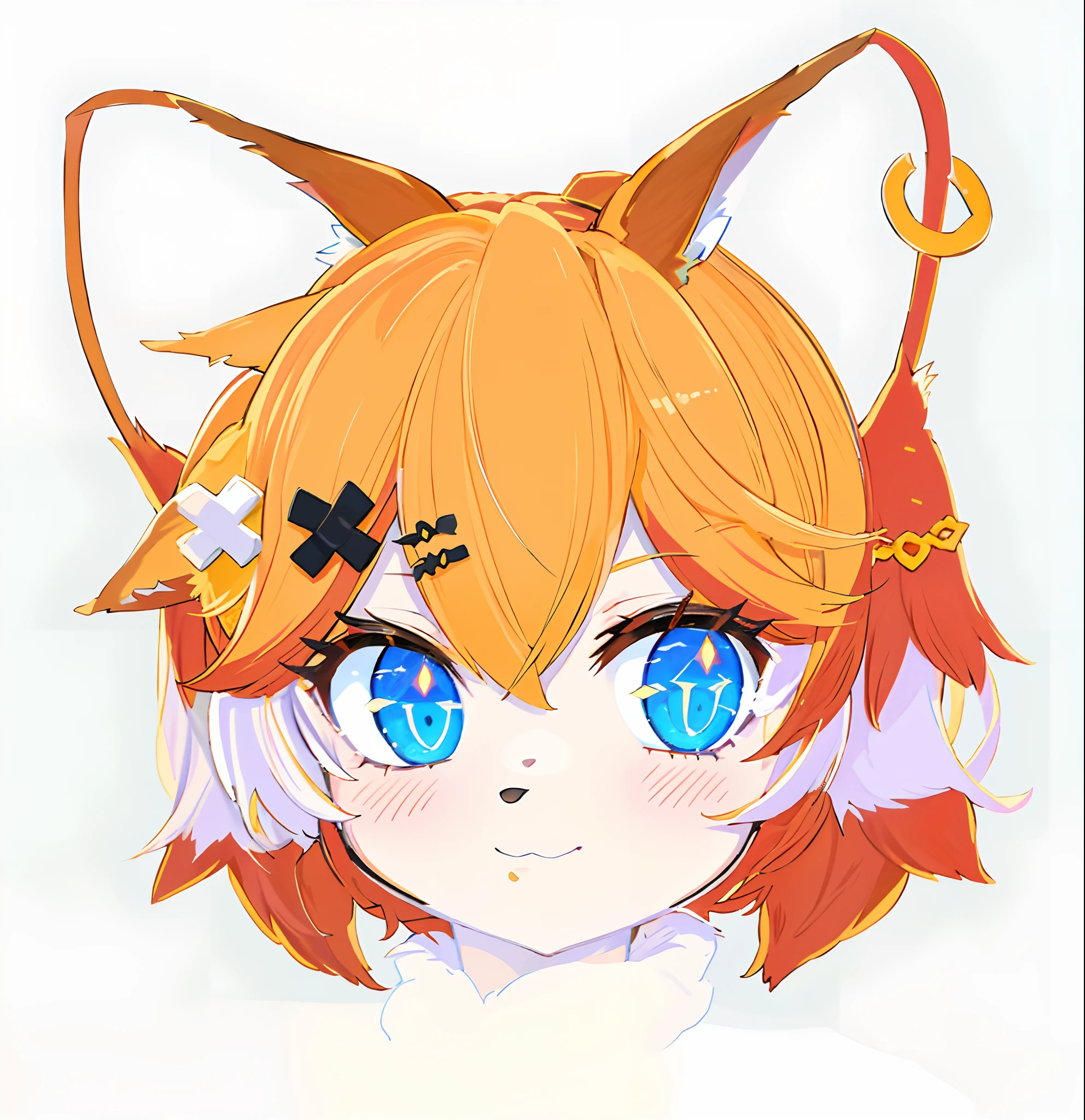 Anime girl with blue eyes and a cross on her forehead, Girl with fox ears, fox-girl, Fox ears, anime catgirl, anime girl with cat ears, cute anime catgirl, anime cat, fox ears illustration, flat anime style shading, Girl with cat ears, anime moe art style, in an anime style, lineless, Kitsune, fursona!!!!