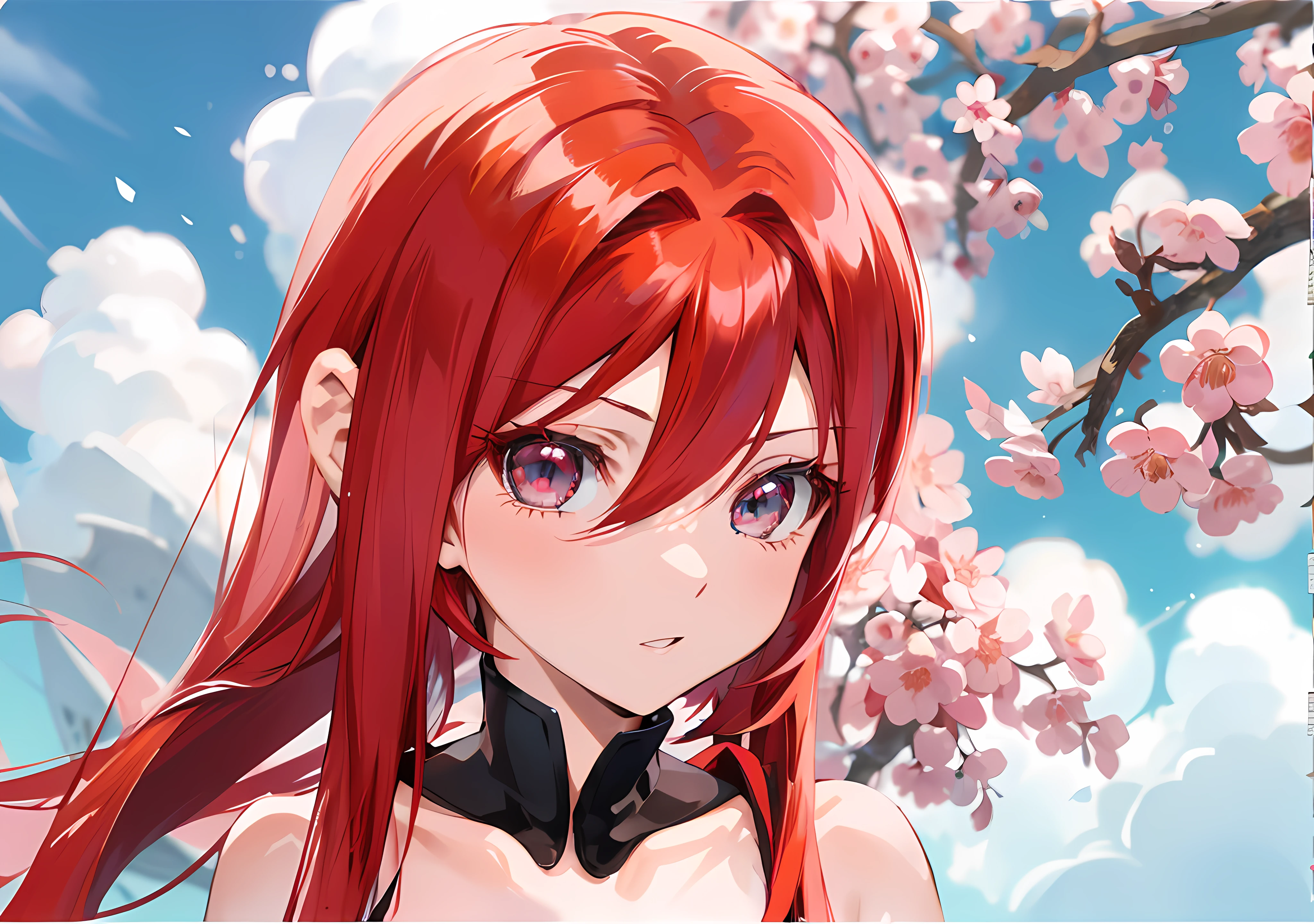 anime girl with red hair and blue eyes looking at camera, Erza Scarlet como uma pessoa real, ela tem cabelos ruivos, cabelos vermelhos carmesim e olhos vermelhos, estilo anime", com cabelos ruivos e olhos verdes, ela tem cabelos longos e redorange, com cabelos ruivos, sakura haruno,  do anime chamada Lucy, Rias Gremory, haruno sakura