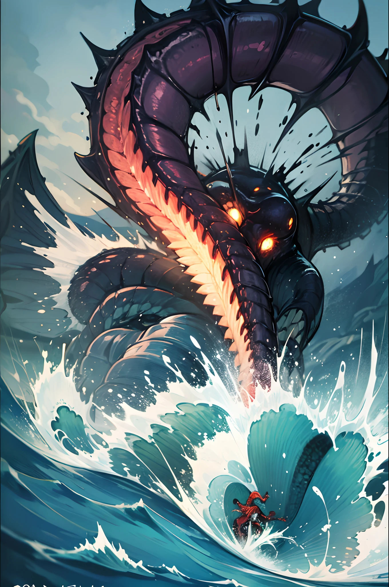 Amidst the tumultuous waves, a colossal kraken emerges, its massive tentacles lashing out towards the struggling ship. Onboard, fearless soldiers brandish their weapons, locked in a fierce battle to fend off the relentless onslaught of the monstrous sea creature