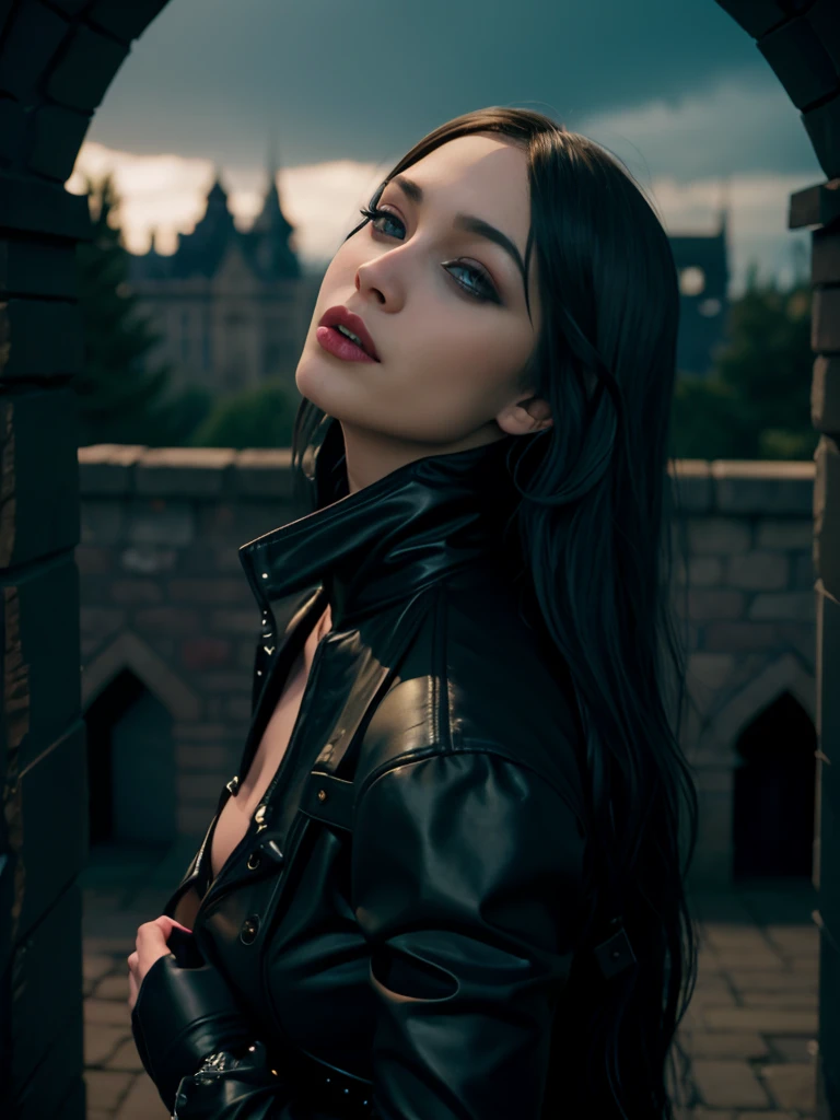 True Style: Vampire Girl, Gothic castle style, curved in the black rock, Crows fly around, godrays. Ultra Detailed. 8K. Unreal 5 —with 750