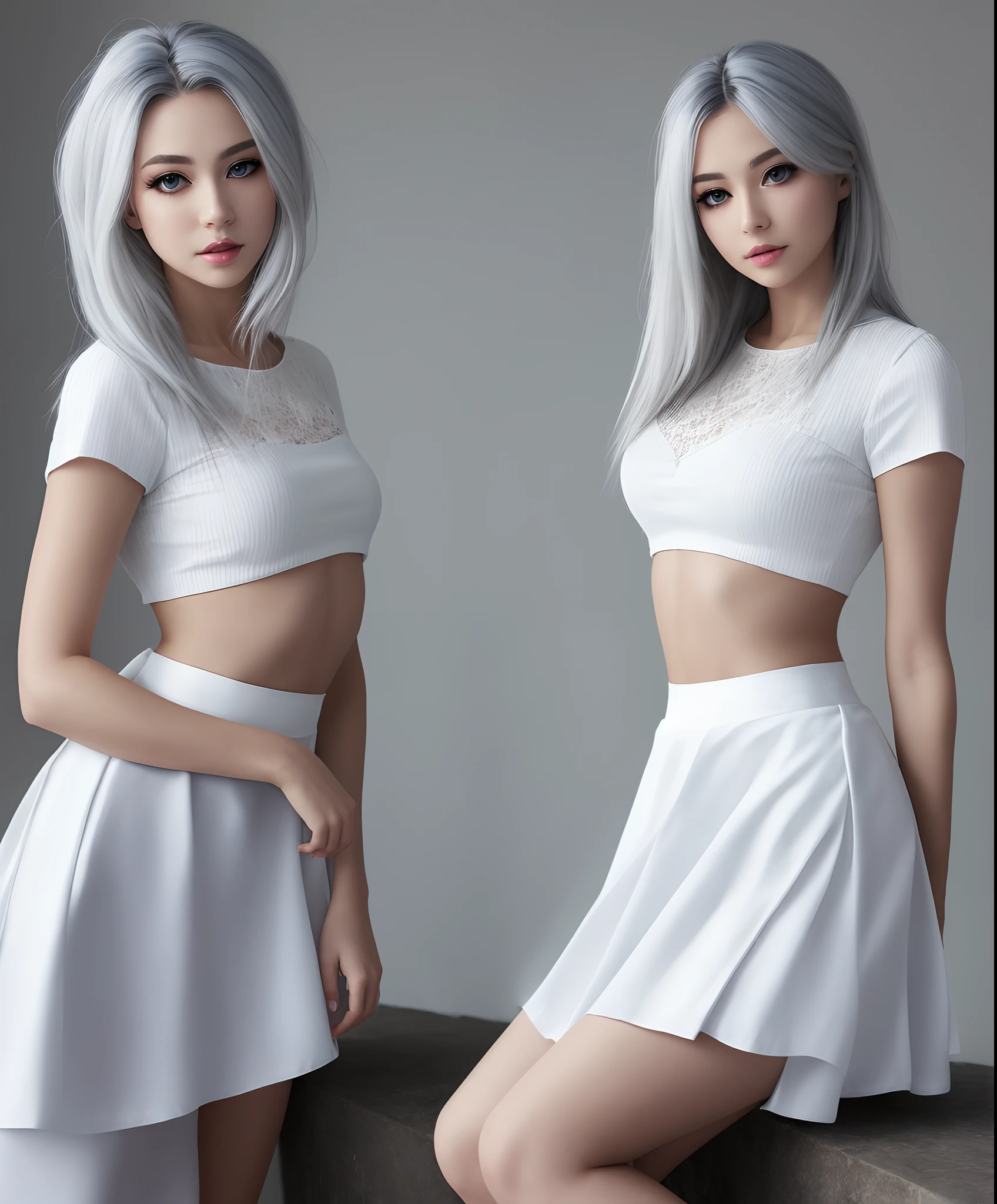 Two-dimensional white hair blue eyes perfect white skirt white silk holy pure and flawless little cute sexy little body