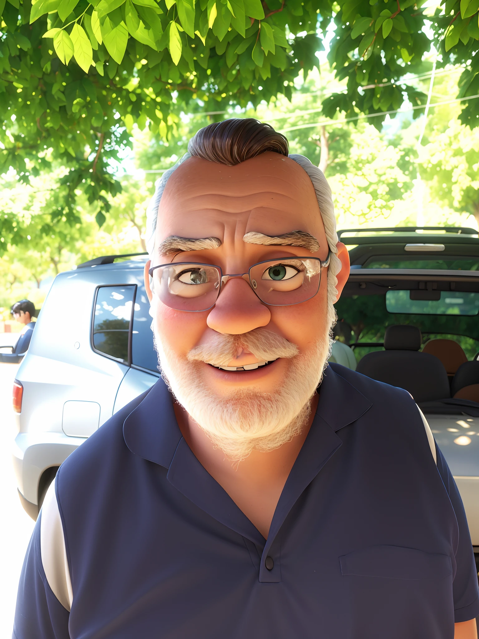 Homem estilo personagem da Pixar, There's a man with glasses and a beard standing in front of a car, victor maristane, Arauto Ortega, Rosemary Ressendi, david rios ferreira, Salustiano Garcia Cruz, Carlos Ortega Elizalde, imagem frontal, ignacio fernandez rios, Luis Nieves Sr..., George Doutsiopoulos, andres rios, imagem do avatar