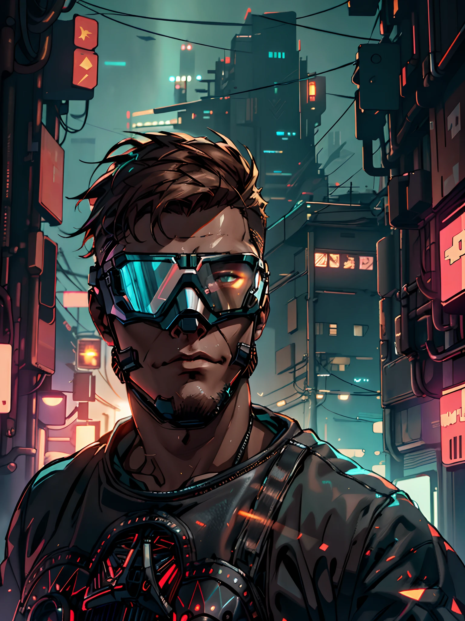 ultra detail, high resolution, ultra detailed, best quality, amazing, top quality, extremely detailed CG 8k wallpaper unit, cinematic lighting, cyberpunk, dark boy, Wolf face mask, brown hair, hood covering head