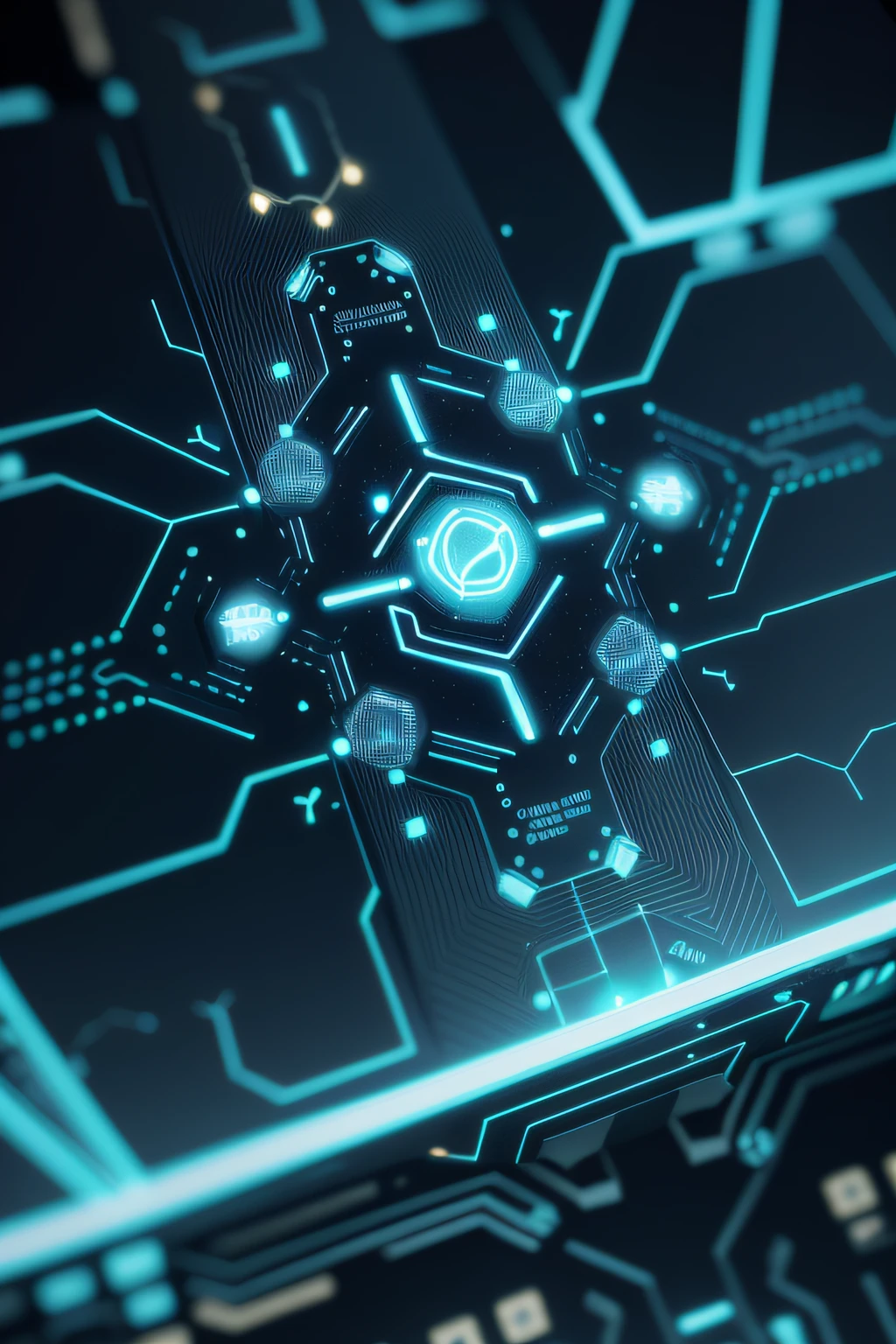 imagine interlaced electronic circuits, engrenagens em movimento, connectivity symbols and floating digital interfaces resembling constellations in a night sky. The color palette is composed of vibrant, saturated shades ranging from electric blues, verdes cintilantes. Adicione o nome Tech Gadgets Unbox a imagem