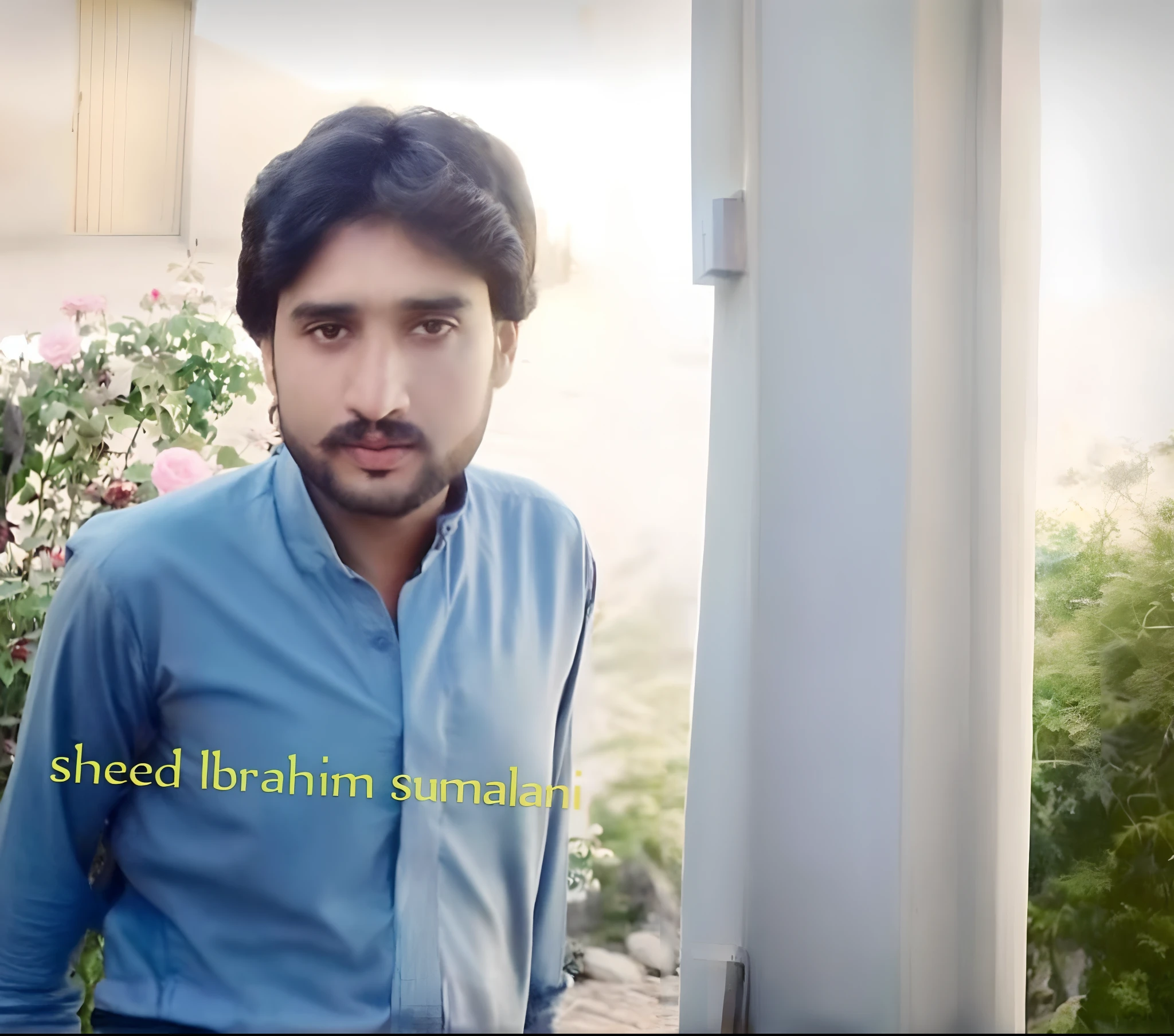 a close up of a man standing in front of a bush, shabab alizadeh, an afghan male type, without beard, khyzyl saleem, mohamed chahin, ismail, around 1 9 years old, without beard and mustache, viewed in profile, facebook profile picture, profile pic, shaded, sufism, by Sheikh Hamdullah, arham horror