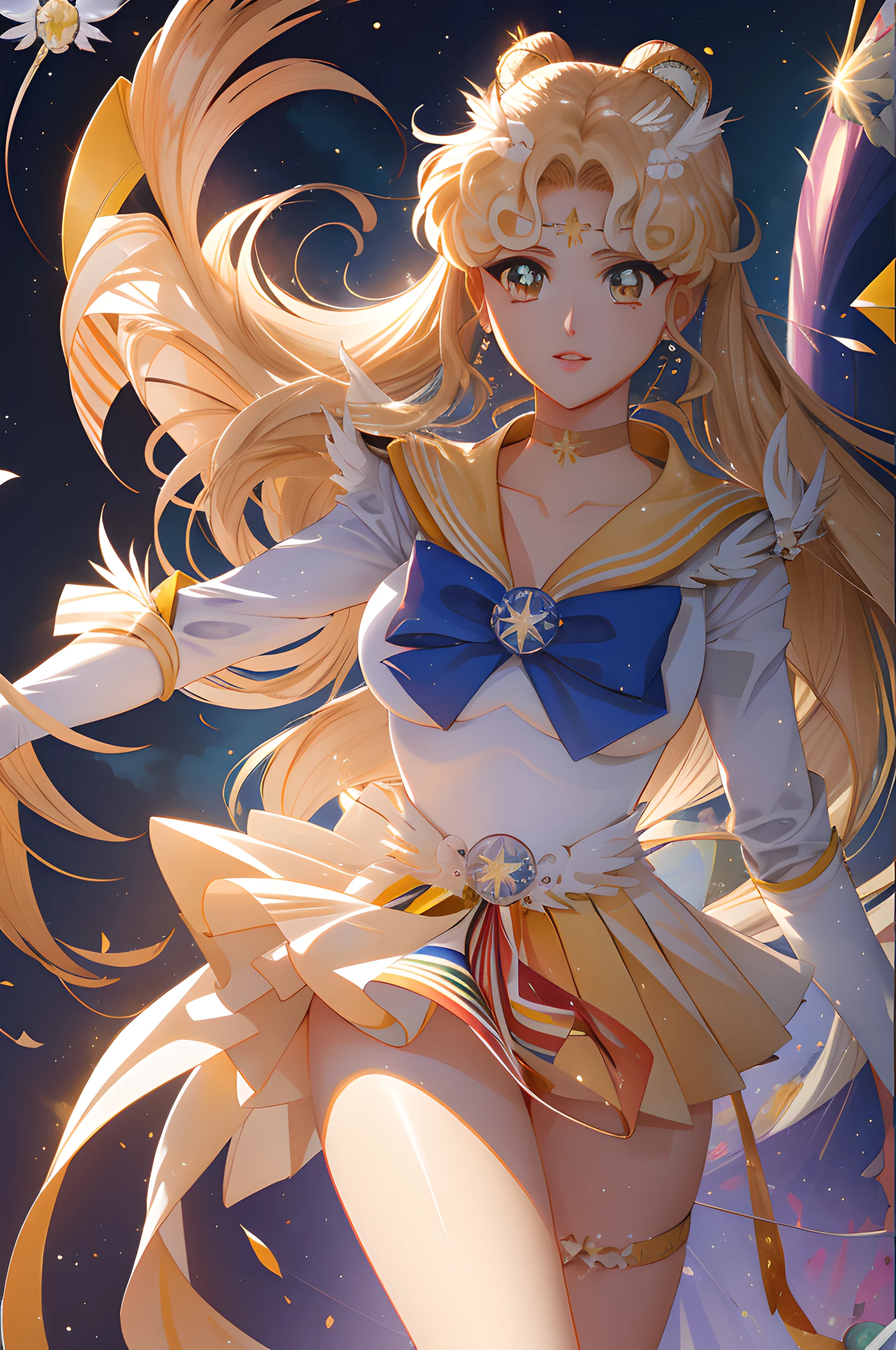 Garota anime com longos cabelos loiros e uma roupa de marinheiro, Artgerm JSC, portrait knights of zodiac girl, Artgerm extremamente detalhado, Estilo Sailor Moon, A Lua do Marinheiro. Beautiful, O Marinheiro Galaxia. Beautiful, por Sailor Moon, trending on artstation pixiv, Artgerm e Atey Ghailan, Artgerm em ArtStation Pixiv