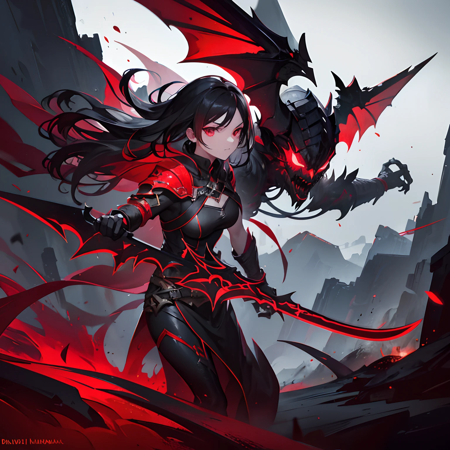 icon, item, Duskblade of Draktharr, red and black colors, cinematic, stunning, realising lighting and shading, vivid, vibrant, unreal engine, concept art
