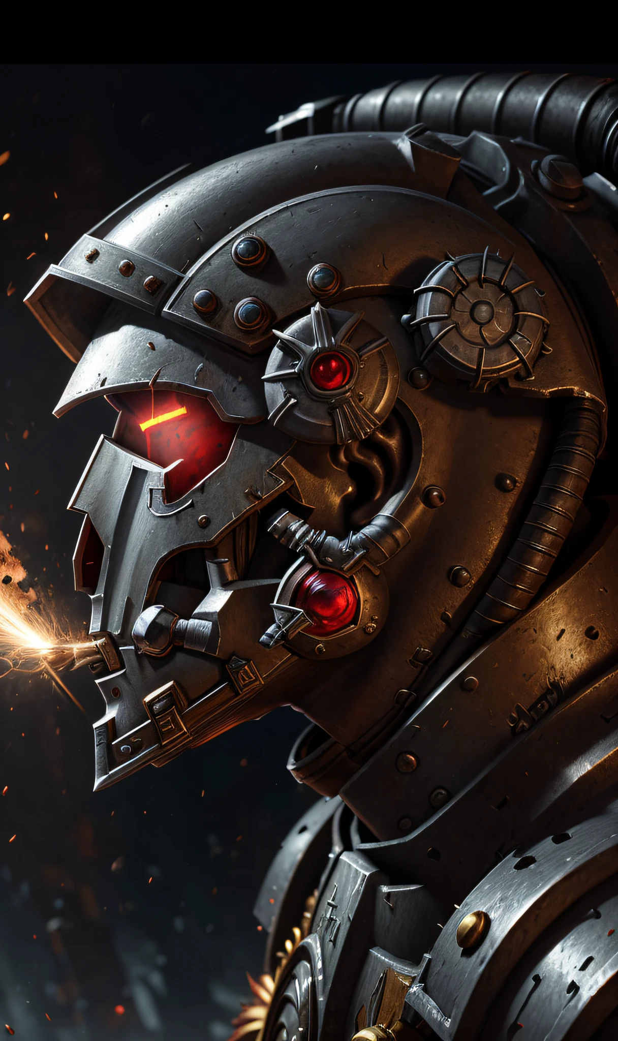 (4k ,ultra detailed:1.2),(realistic:1),illustration,(photorealistic:1), druid, warhammer 40k, space marine, Steel Gray Platinum Light red armor, (highly detailed skull:0.8), realistic reflections, cinematic composition, no weapom