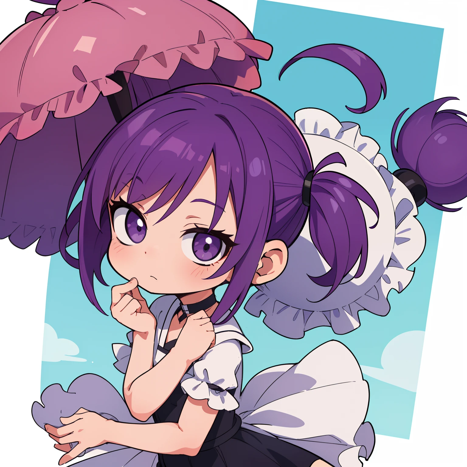 obra-prima, melhor qualidade, 1. garota rindo, cabelo ROXO, purple hair, chibi infantil, Chibi, rindo (garota solo)