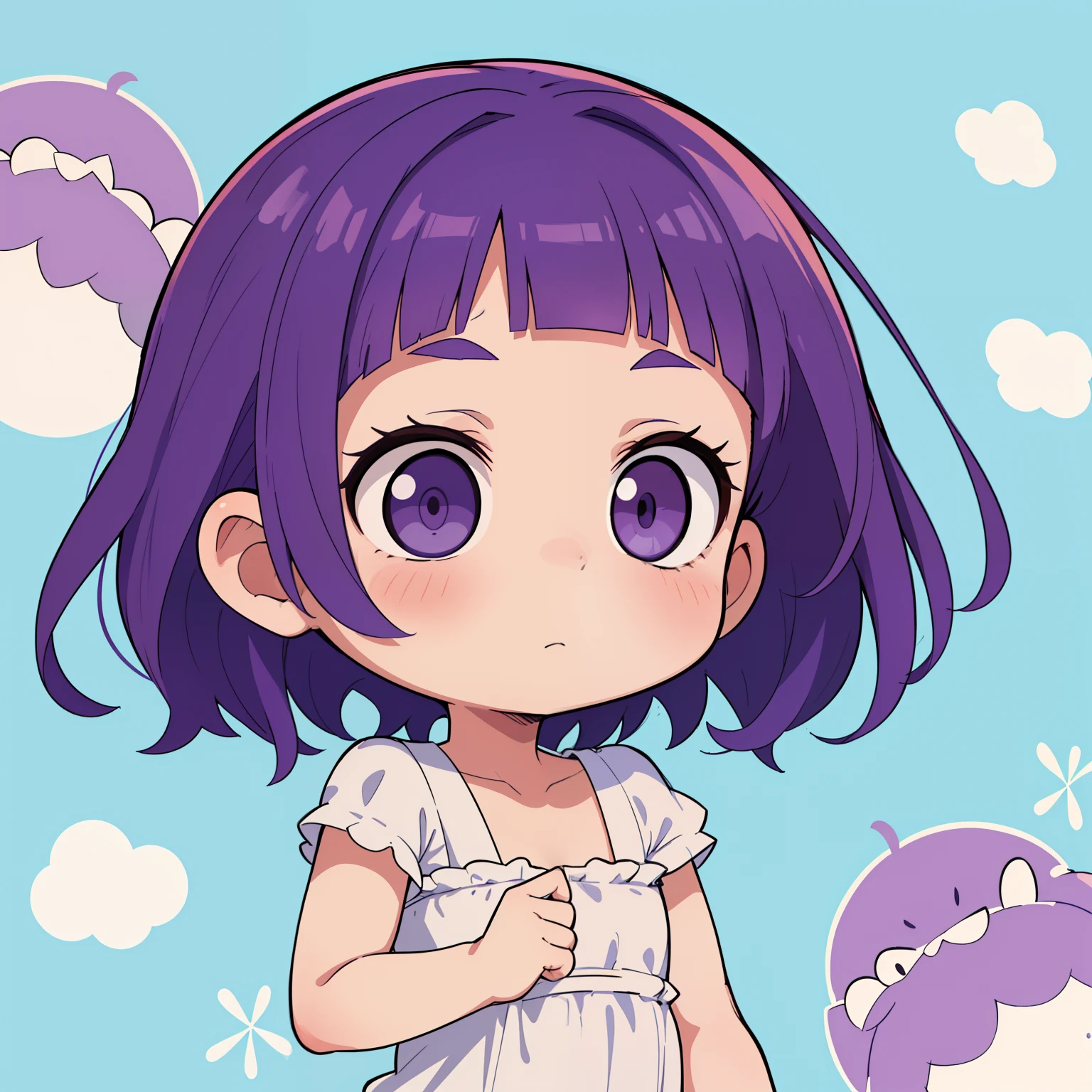 obra-prima, melhor qualidade, 1. garota rindo, cabelo ROXO, purple hair, chibi infantil, Chibi, rindo (garota solo) rosto grande