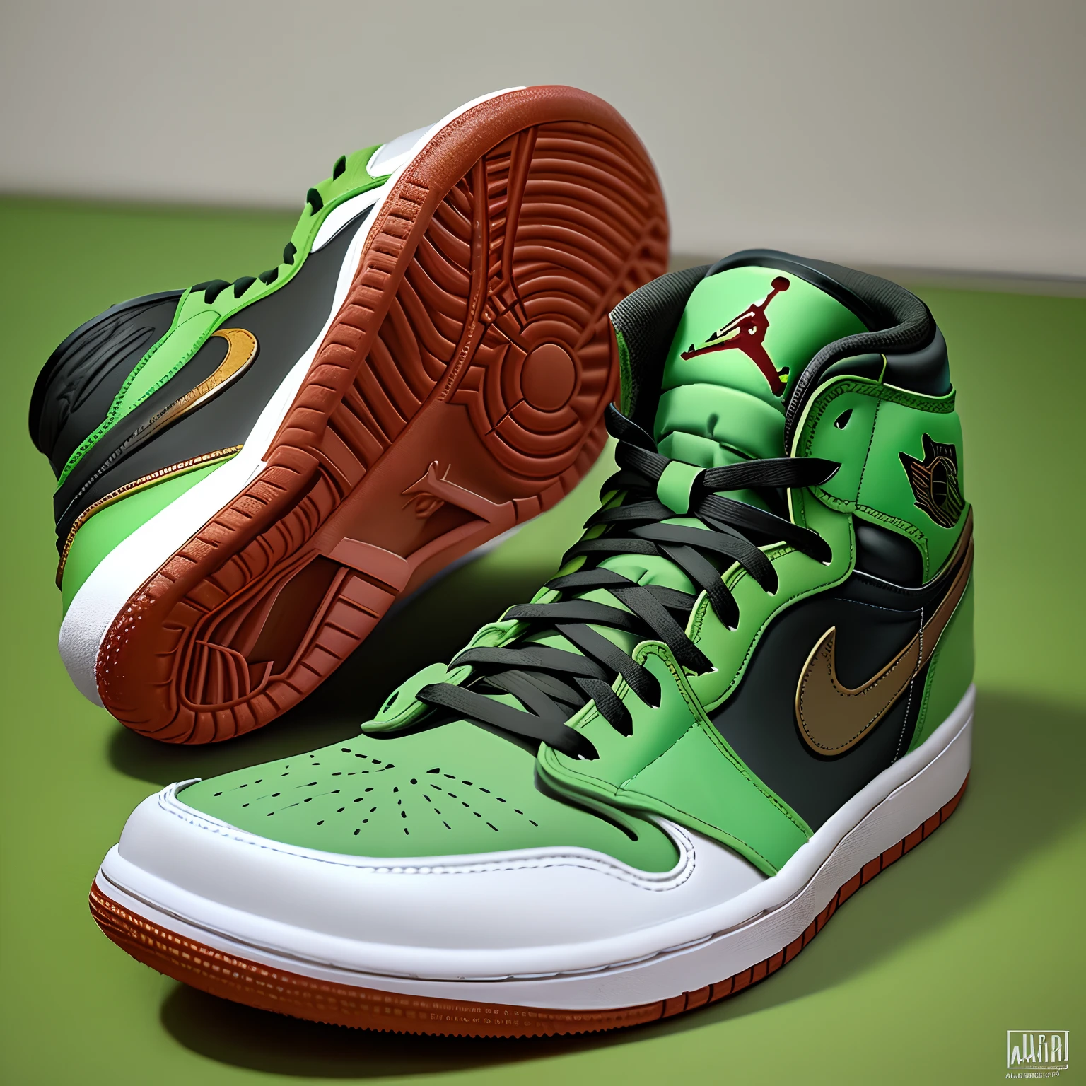 Tênnis air Jordan 1 alta 85 Green,realist com grafite do Naruto