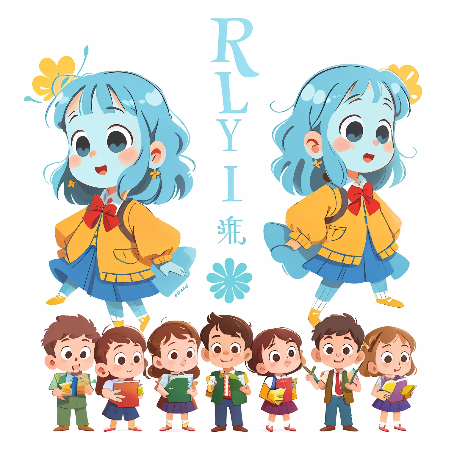 illustration, masterpiece, best quality,
students in school uniform, (girls and boys) standing side by side hand in hand standing side by side, hand on shoulder from opposite, Happy, full body, in the style of children book character, character sheet, white background, adjective + object, character sheet, children book character, white background, white background, looking at viewer