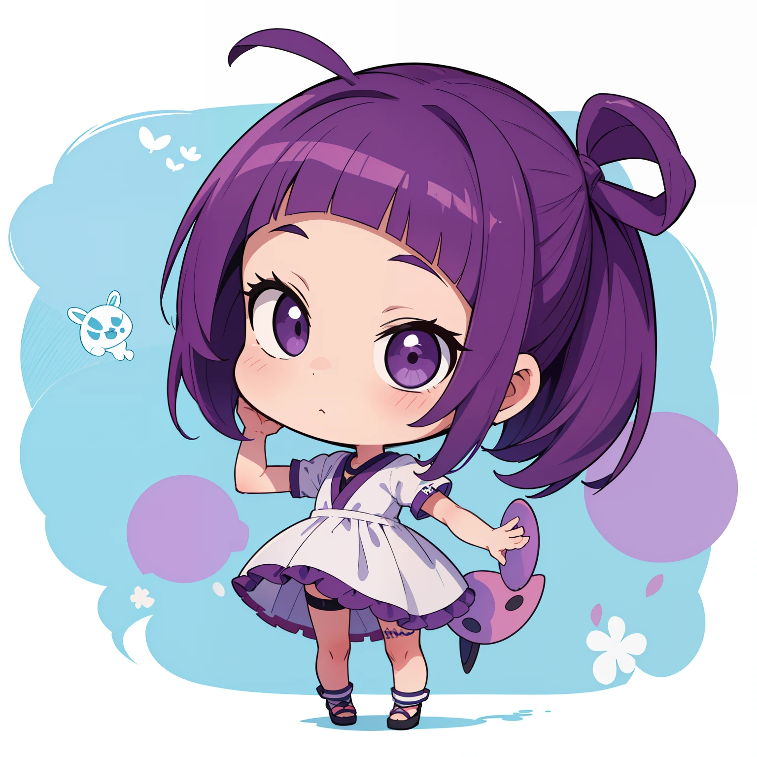 obra-prima, melhor qualidade, 1. garota rindo, cabelo ROXO, purple hair, chibi infantil, Chibi, rindo (garota solo)