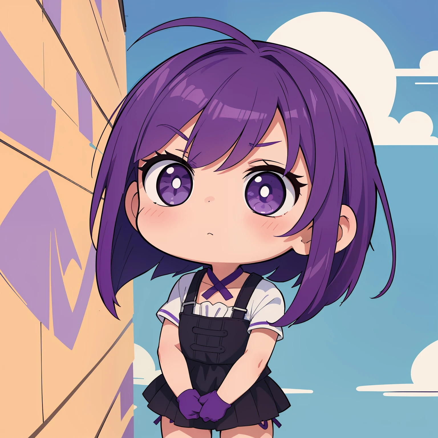 obra-prima, melhor qualidade, 1. garota rindo, cabelo ROXO, purple hair, chibi infantil, Chibi, rindo (garota solo)