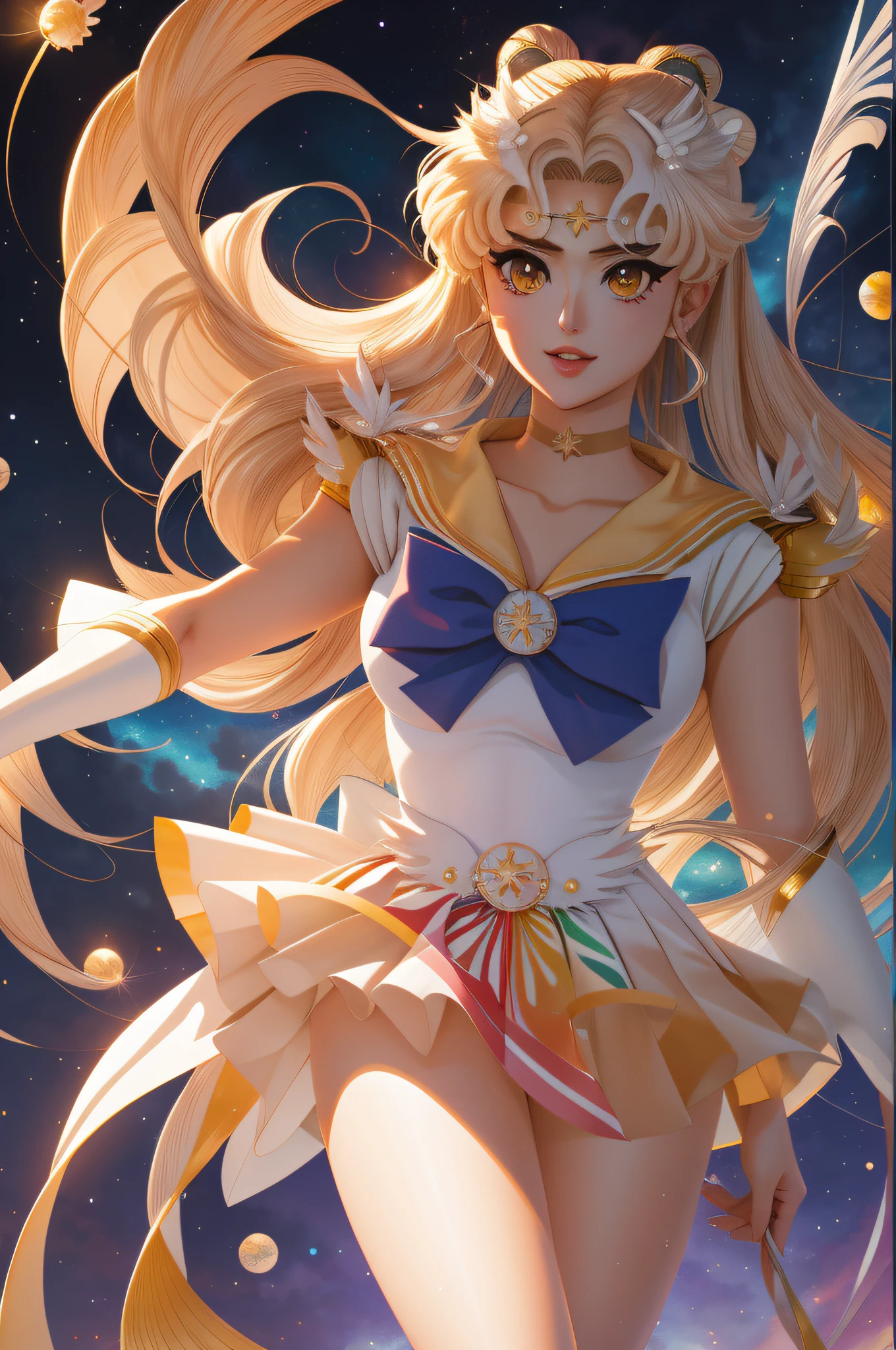 Garota anime com longos cabelos loiros e uma roupa de marinheiro, portrait knights of zodiac girl, Artgerm JSC, Artgerm extremamente detalhado, Estilo Sailor Moon, A Lua do Marinheiro. Beautiful, O Marinheiro Galaxia. Beautiful, trending on artstation pixiv, por Sailor Moon, Artgerm e Atey Ghailan, Artgerm em ArtStation Pixiv