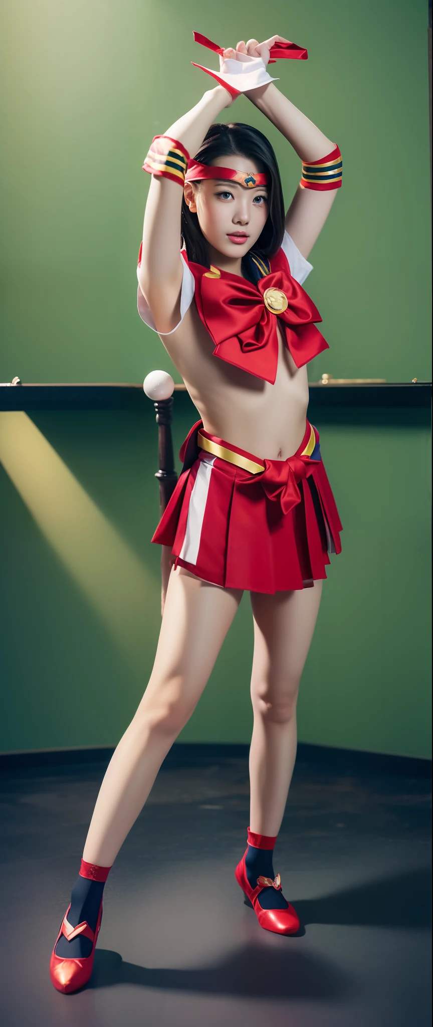 top-quality、masterpiece、超A high resolution、((Photorealsitic:1.4))、Raw foto、(((Make the most of the original image)))、(((Sailor Mars Costume)))、((Bishoujo Warrior))、((Top image quality、8K))、((top-quality、8K、masterpiece:1.3))、Crisp focus:1.2、Beautiful woman with perfect body shape:1.4、Slender Abs:1.2、((layers-Cut、Colossal tits:1.2))、a wet body:1.5、Highly detailed facial and skin texture、((Wearing stockings))、sailormoon