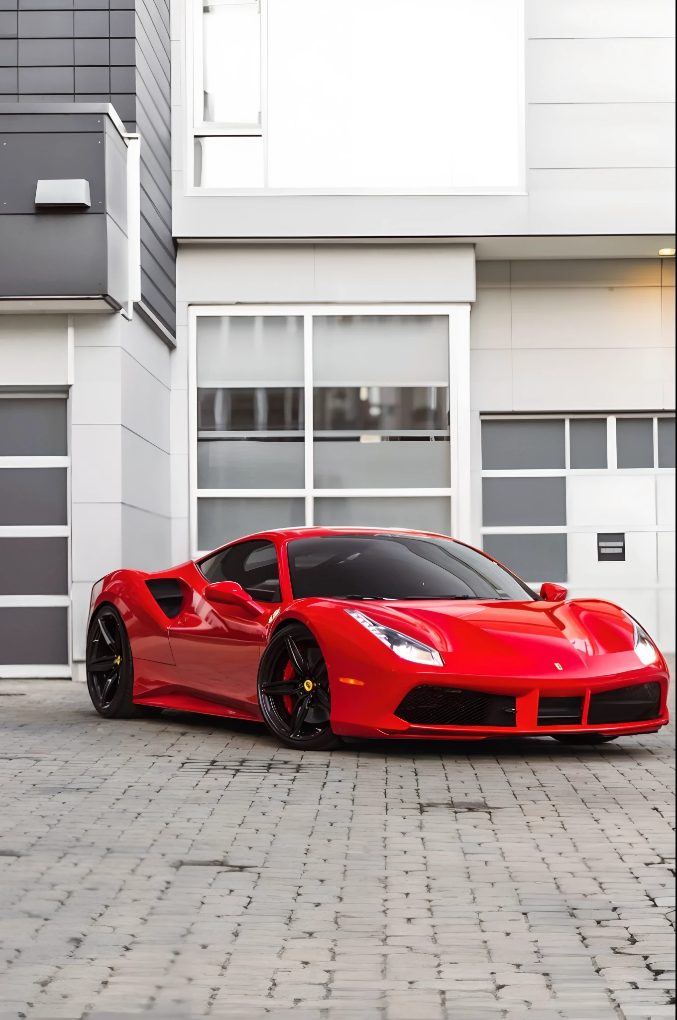 um carro esportivo vermelho estacionado em frente a uma garagem, carro vermelho, vermelho vibrante, vehicle photography, F32, f 3 2, Cor vermelha dominante, tudo vermelho, estilo de vida de luxo, com linhas elegantes e um poderoso, fotografia automotiva, Car photography, carro esportivo, vermelho rico, carro esportivo, Carro esportivo, fotografia automotiva, Ferrari 458 |