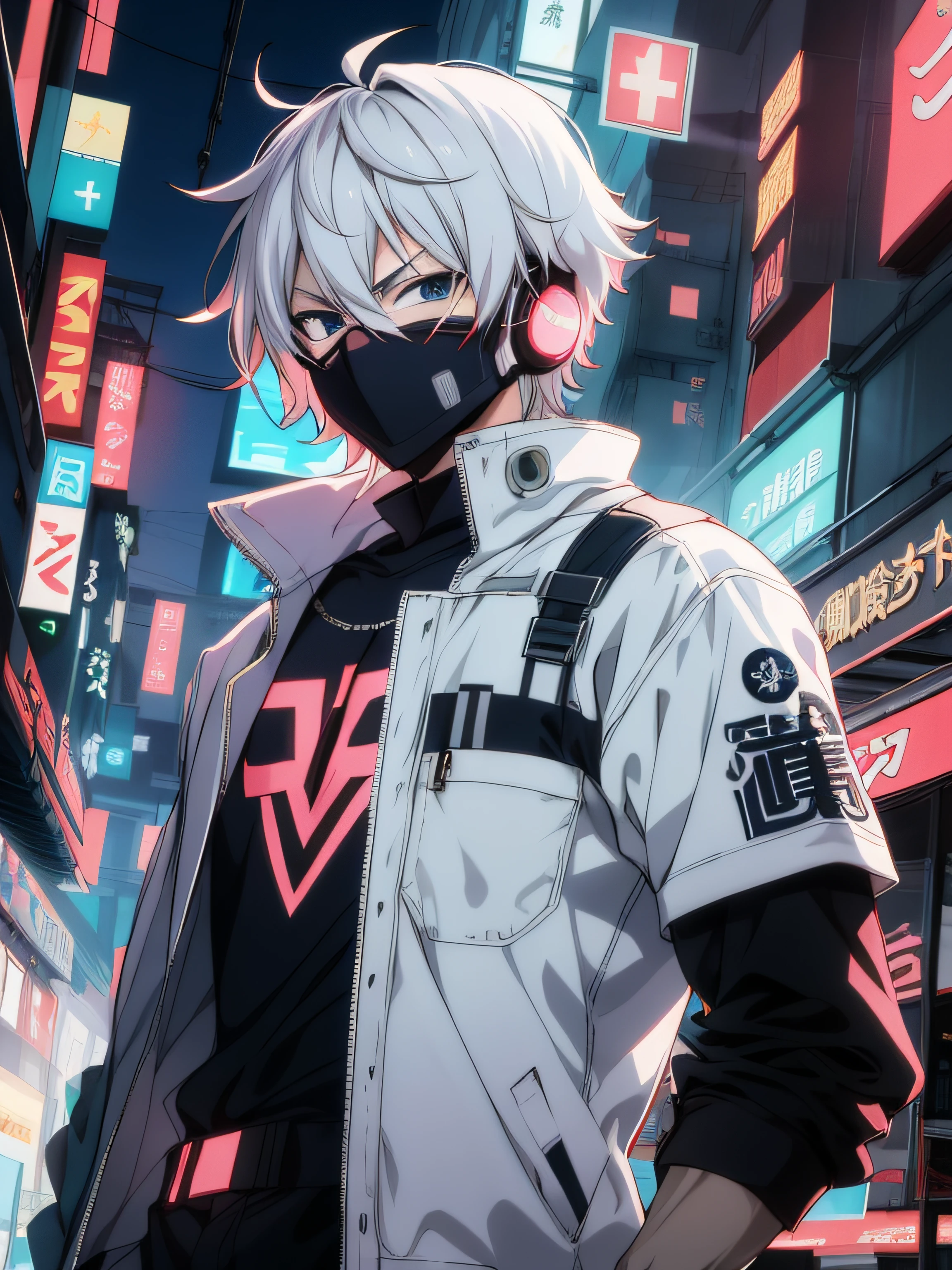 Anime face in a mask standing on a city street, Melhor Anime 4K Konachan Wallpaper, badass anime 8 k, estilo anime 4K, arte digital do anime cyberpunk, Papel de parede anime 4k, Anime Wallpaper 4k, 4k anime wallpapers, Anime Art Wallpaper 4K, Anime Art Wallpaper 4K, cyberpunk digital - arte de anime, Anime Art Wallpaper 8K